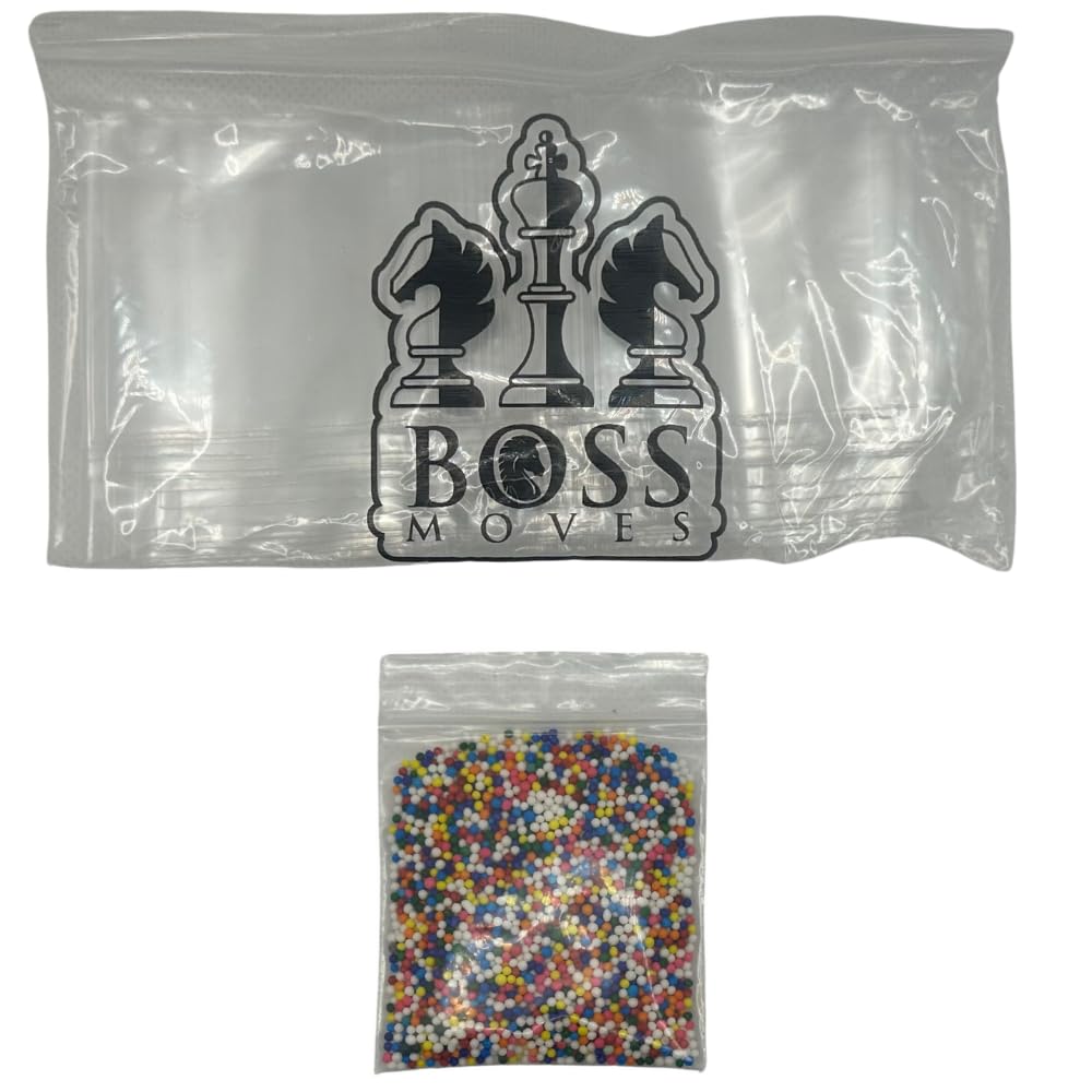 Boss Moves Strong Mini Zip Bags 2x2 Inch (100 Pack) - Reclosable, Reusable Plastic Storage Bags for Snacks, Jewelry, Crafts & Travel Organization | Small Ziplock Baggies, Poly Bags, Resealable Pouches