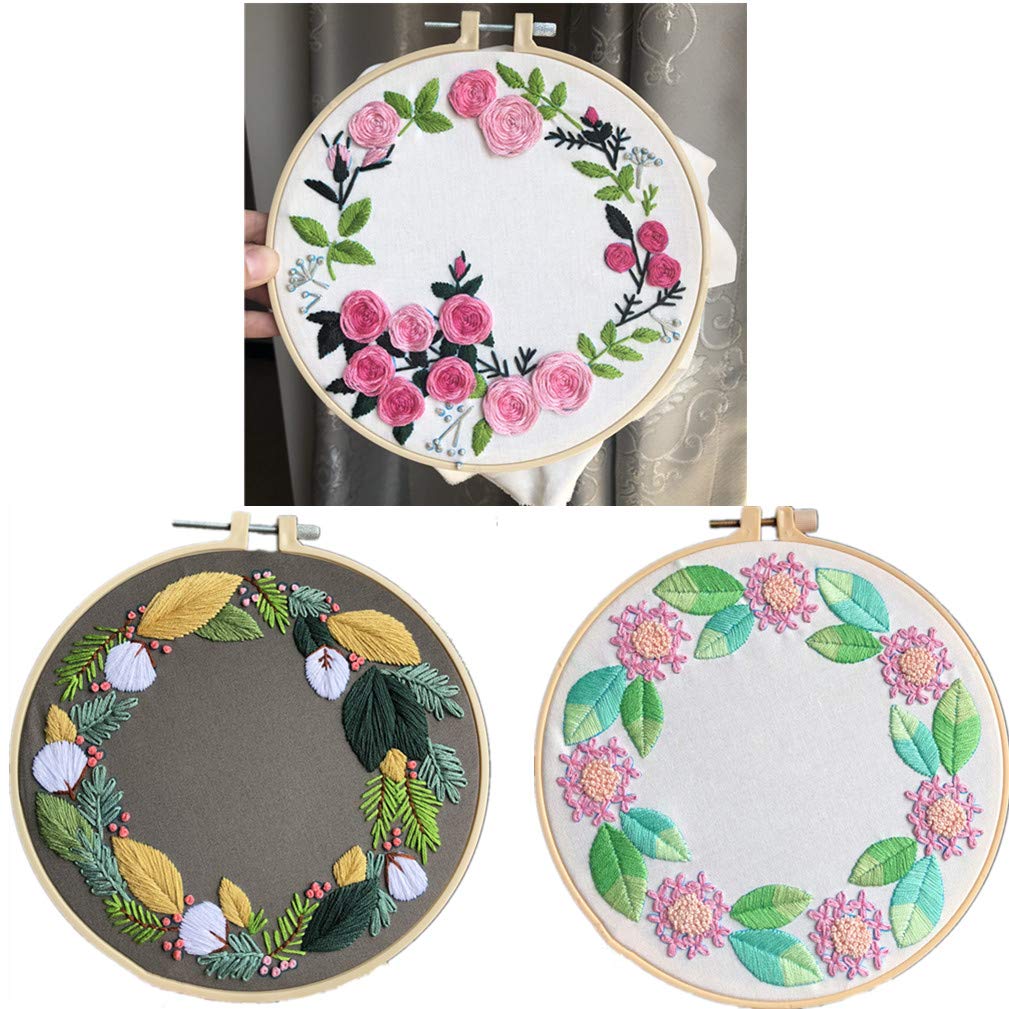 Abillyn 3 Pack Flower Embroidery Starter Kit - Pre-Stamped Cross Stitch Kits with Printed Patterns for Beginners (Floral Design) - Perfect for DIY Home Decor, Gifts & Craft Projects