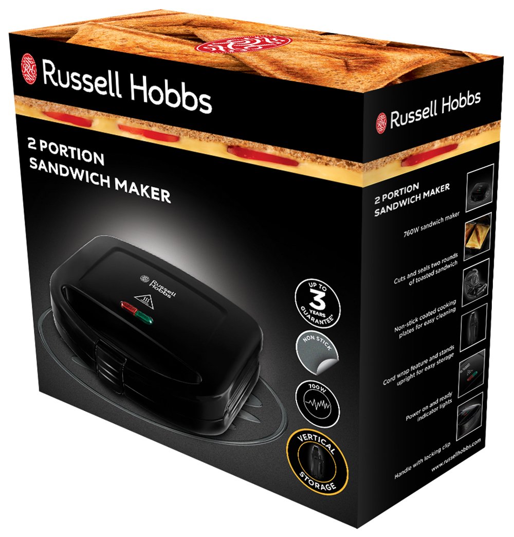 Russell Hobbs 24520-56 2-Slice Sandwich Maker - Black | Non-Stick Surface, Adjustable Temperature | Perfect for Breakfast, Lunch & Quick Snacks at Home or Office