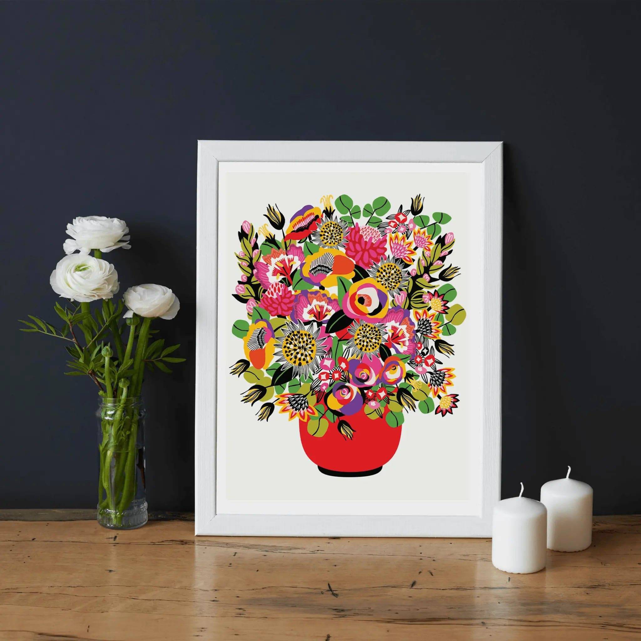 Modern Wall Art Print of Roses and Lilies in Vase - Elegant Floral Home Decor for Living Room, Bedroom & Office