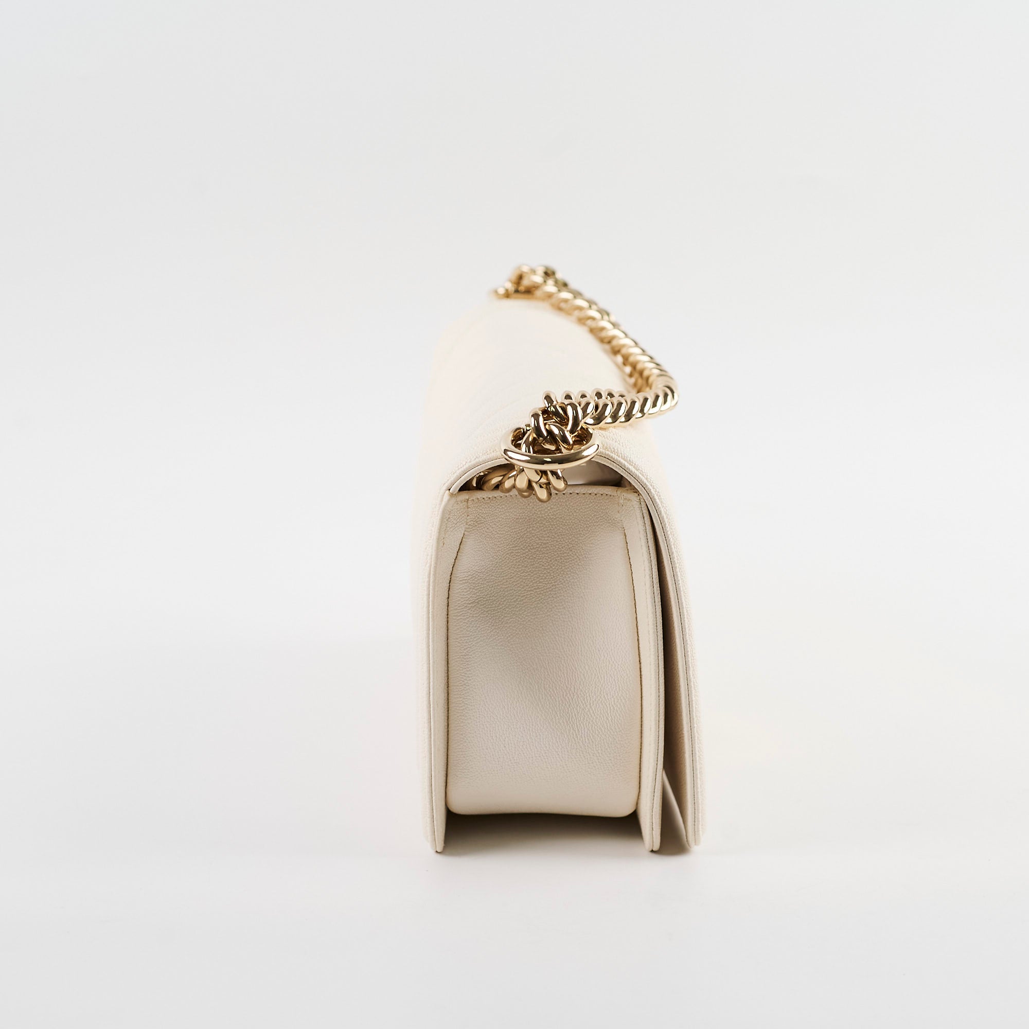 Chanel Old Medium Boy Chevron White Caviar Leather Handbag - Series 29 | Luxury Designer Crossbody Bag for Women, Perfect for Date Night & Special Occasions