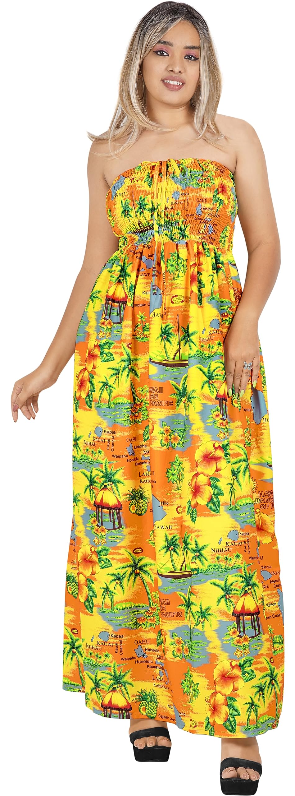 LA LEELA Women's Tube Maxi Dress - Flowy Boho Chic Summer Beach Dress for Vacation, Party & Casual Wear