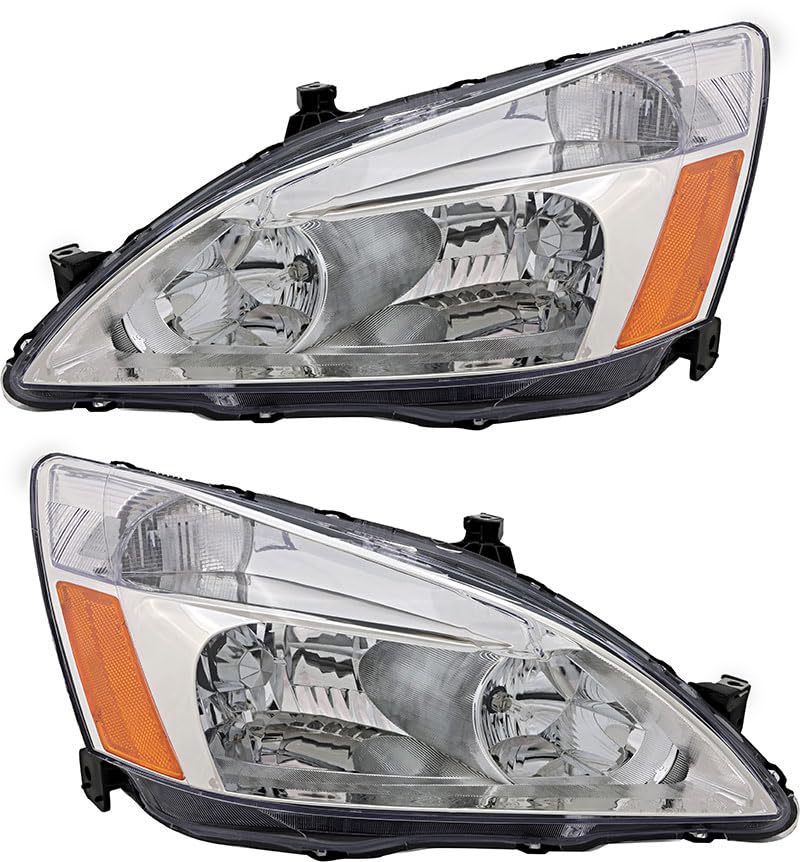 2003-2007 Honda Accord Headlight Assembly Set - Halogen Replacement Lamps for Driver & Passenger Side - Perfect for Night Driving & Foggy Conditions