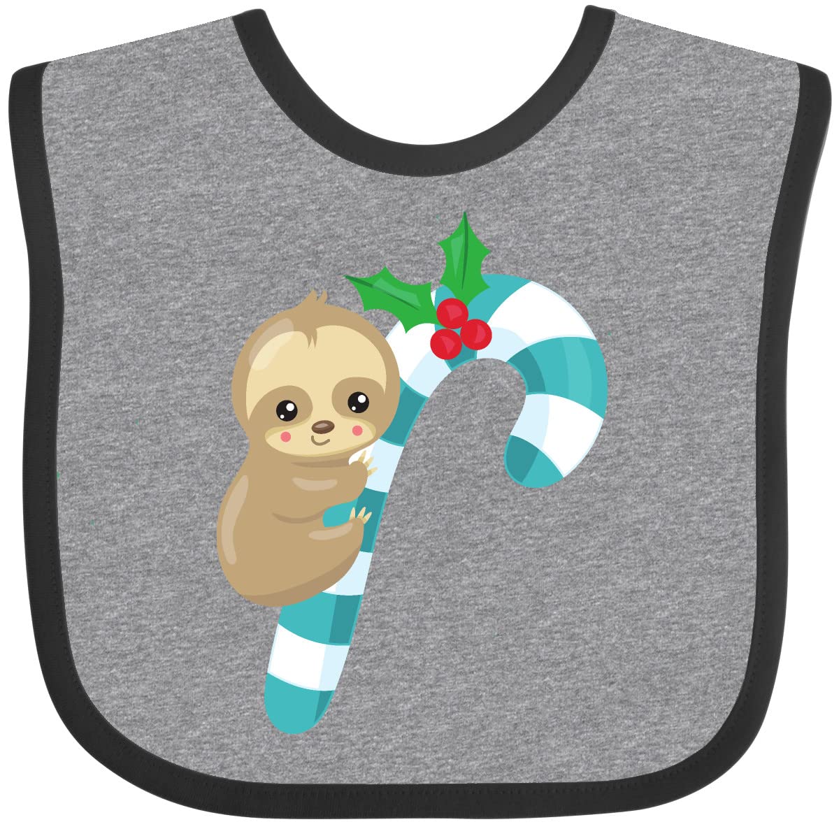 Inktastic Christmas Sloth Baby Bib - Cute Sloth with Candy Cane & Mistletoe Design - Soft & Absorbent Cotton for Holiday Meals & Family Gatherings