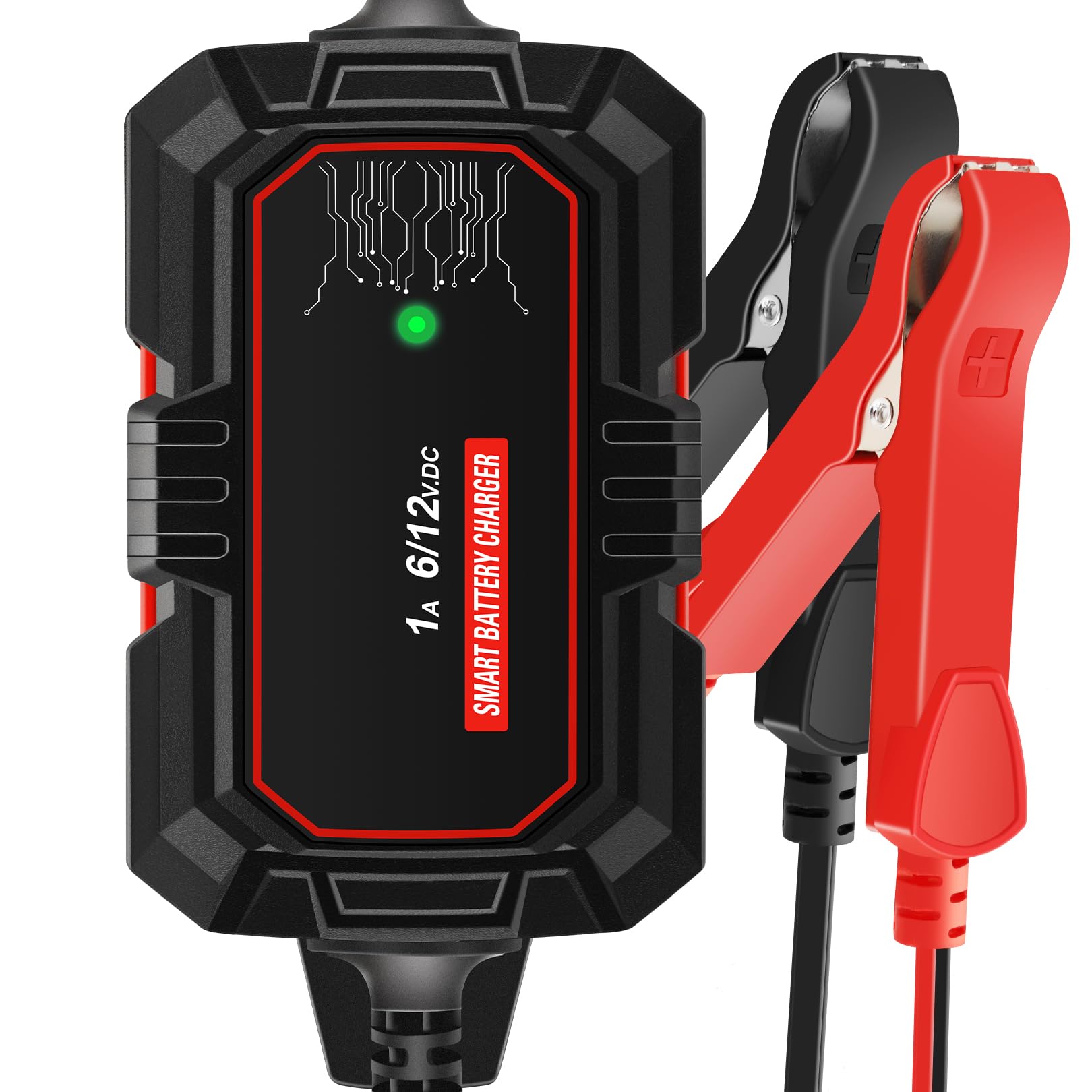Sailnovo 1000mA Smart Battery Charger - 6V/12V Fully Automatic Battery Maintainer & Trickle Charger for Motorcycle, Car, Lawn Mower, Boat - 10-Stage 14.6V LiFePO4 & Lead Acid Battery Charger - Perfect for Long-Term Storage & Winter Maintenance