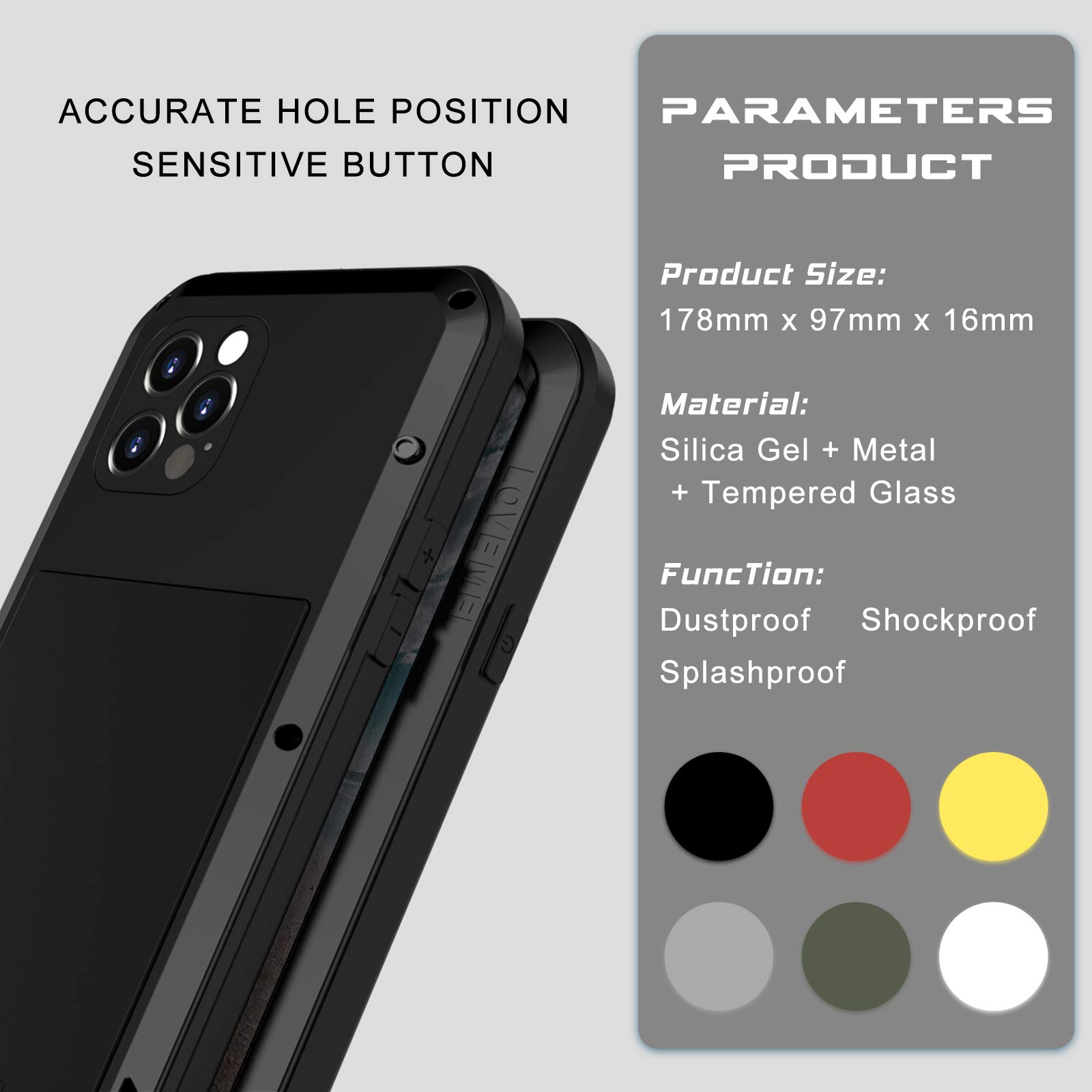 Shockproof iPhone 12 Pro Max Case with Aluminum Frame & Gorilla Glass - Heavy Duty Protective Cover for iPhone 12 Pro Max 6.7