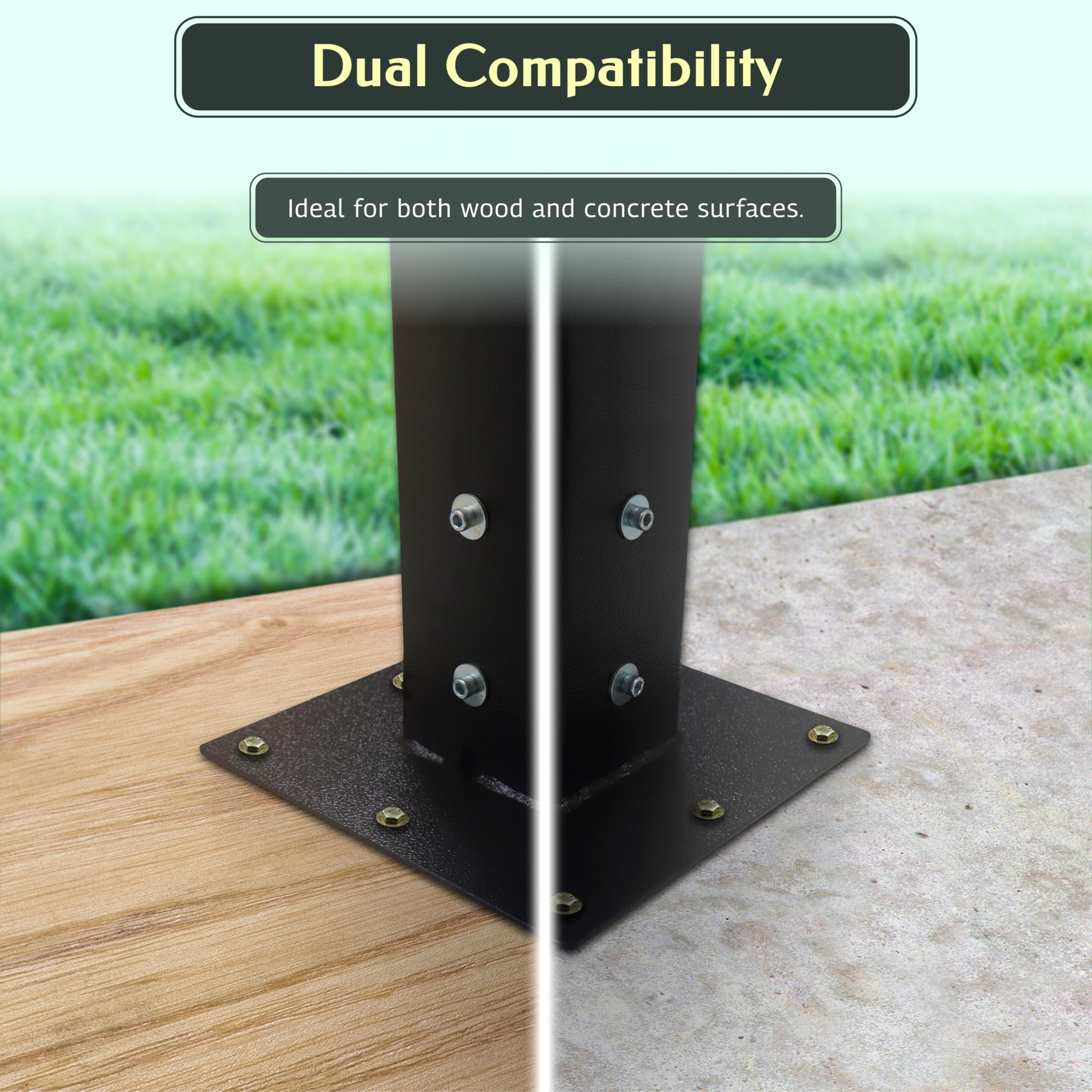 Heavy Duty 4x4 Post Base - Carbon Steel Mailbox Mounting Plate for Concrete & Soil Ground - Deck, Porch, Railing Support - Outdoor Mailbox Post Installation & Home Improvement Projects