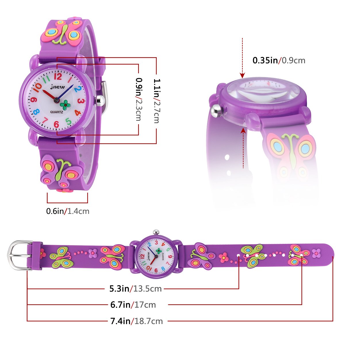 **Jewtme Kids Analog Watch for Boys & Girls Ages 3-8 - 3D Silicone Cartoon Watch with Time Teaching Function - Perfect for School, Playtime & Learning to Tell Time**