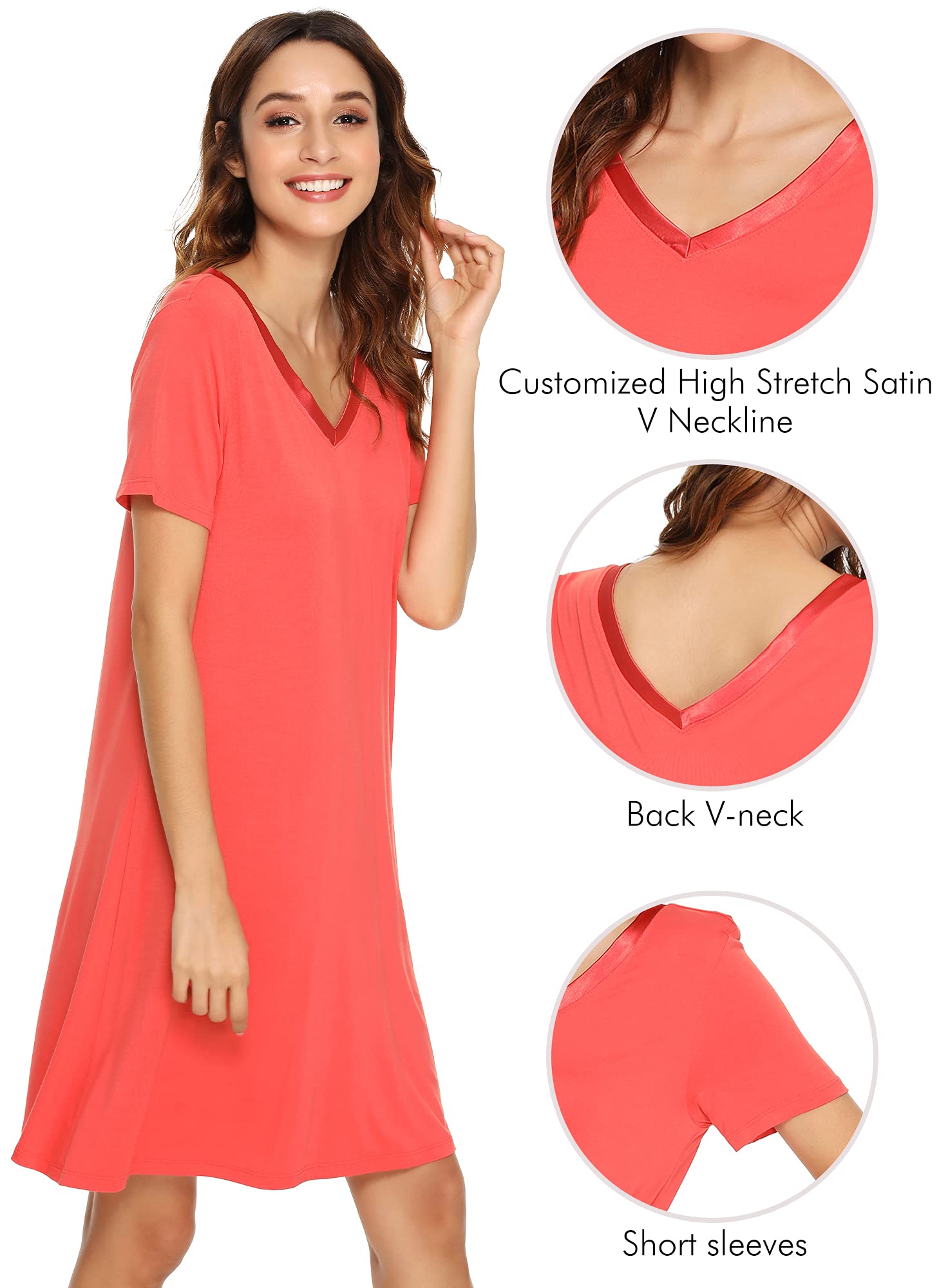 WiWi Soft Women's Bamboo Viscose Nightgowns - Plus Size Short Sleeve Sleepwear Pajamas (Sizes S-4X) for Comfortable Sleep & Lounge Wear