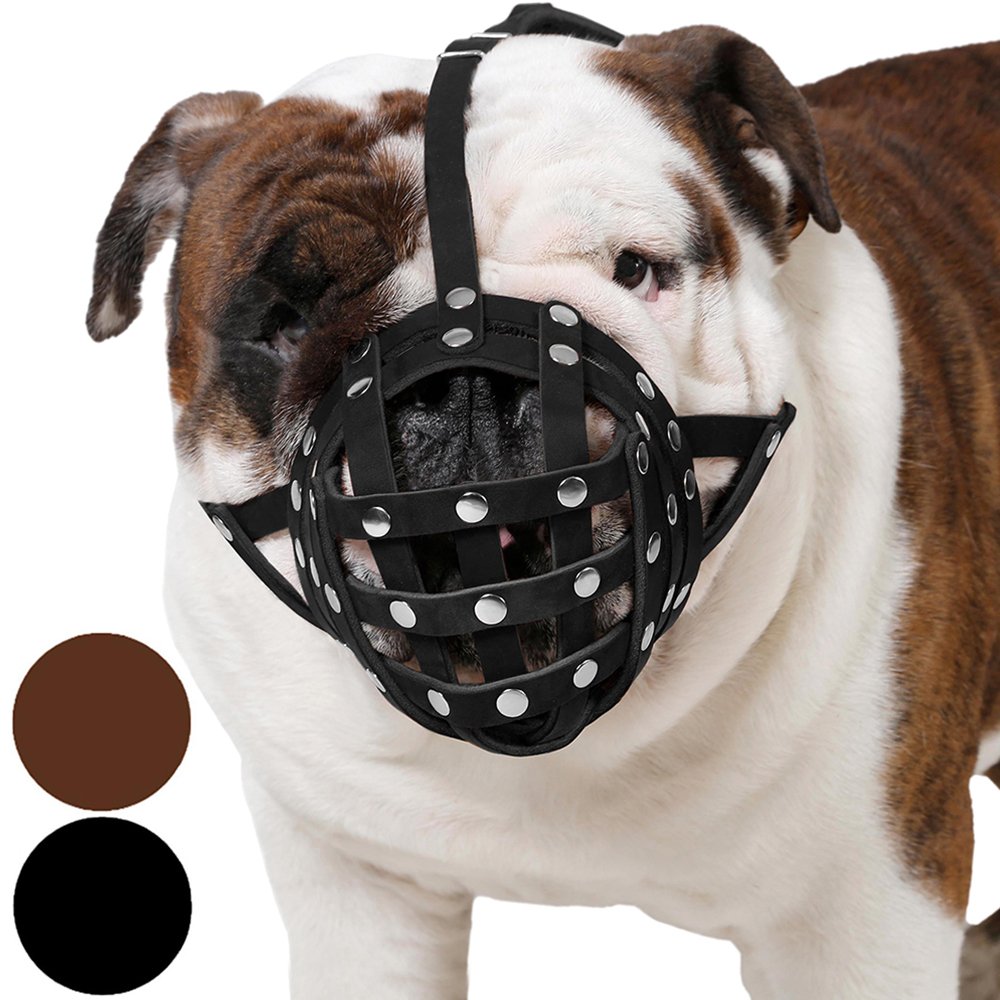 Premium Leather Dog Muzzle for Boxer, English & American Bulldogs - Anti-Barking, Biting & Chewing - Secure & Comfortable Basket Muzzle for Training, Walks & Vet Visits