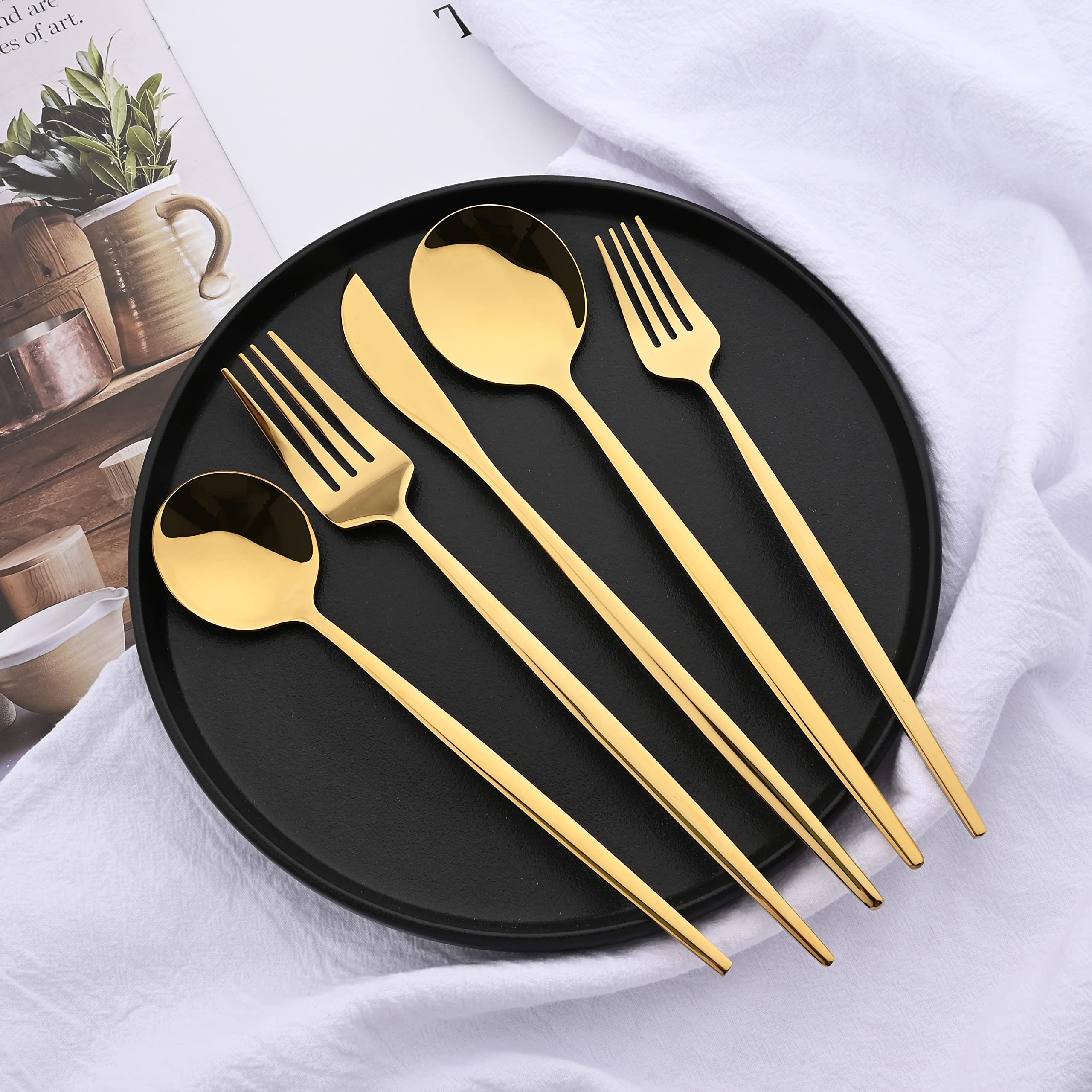 50-Piece Stainless Steel Gold Flatware Set for 10 - Mirror Polished Cutlery with Knife, Fork & Spoon - Dishwasher Safe for Home, Kitchen, Restaurant & Hotel - Perfect for Dinner Parties, Weddings & Formal Dining