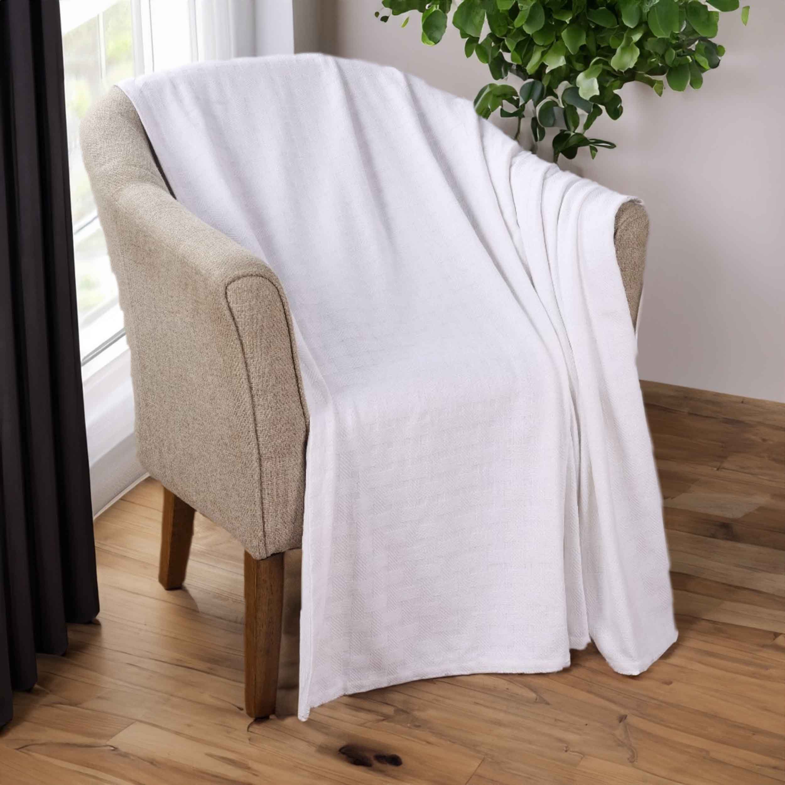 Soft Basketweave All-Season Cotton Bed Blanket & Sofa Throw - Lightweight Breathable Blanket for Bedroom, Living Room, Travel and Outdoor Use