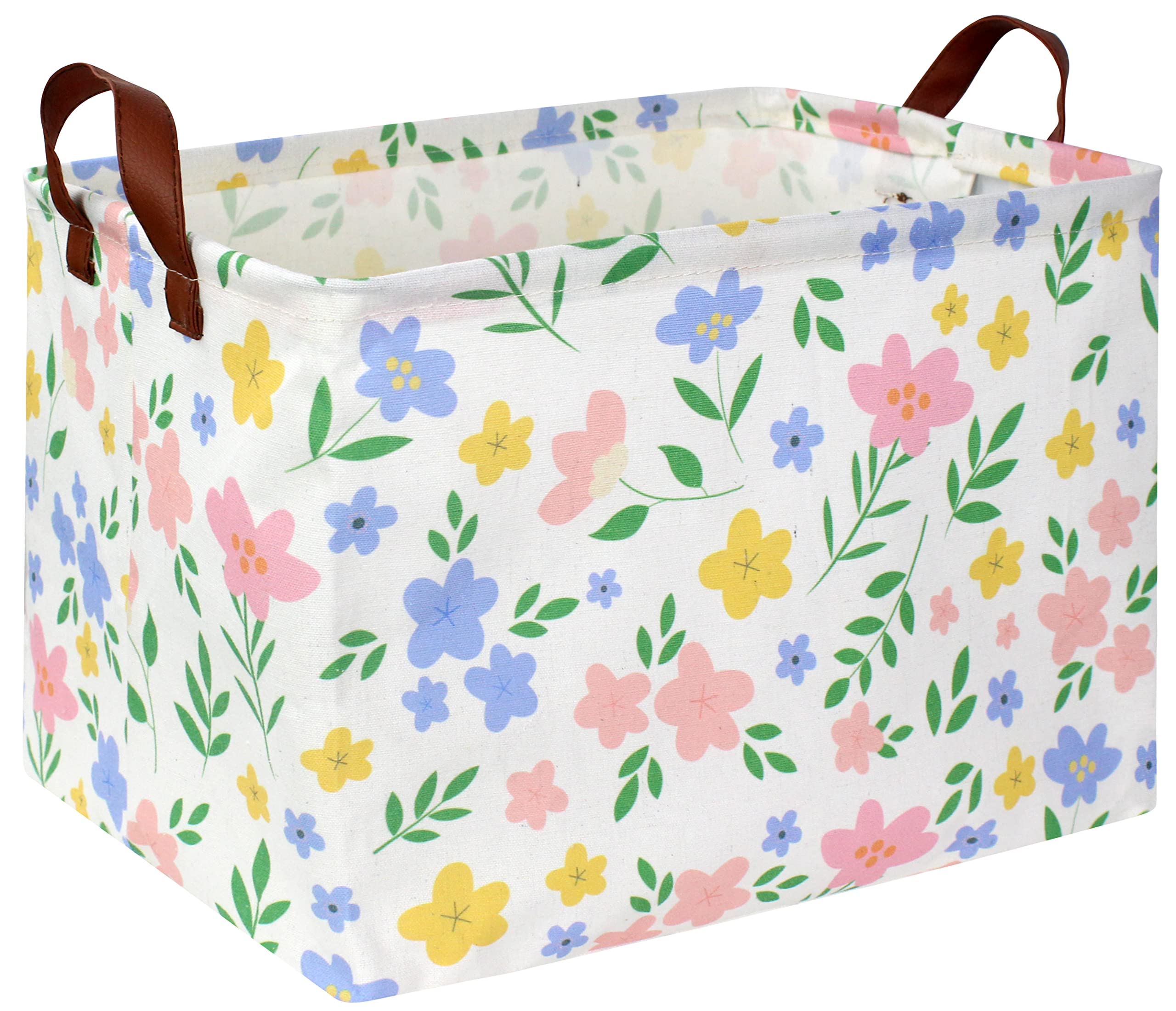 HIYAGON Kids Storage Basket - Cute Rectangular Toy Organizer Bin for Baby Girls, Empty Gift Basket, Bedroom Decor, Books & Toys Storage (Flower Design) - Perfect for Nursery, Playroom & Home Organization