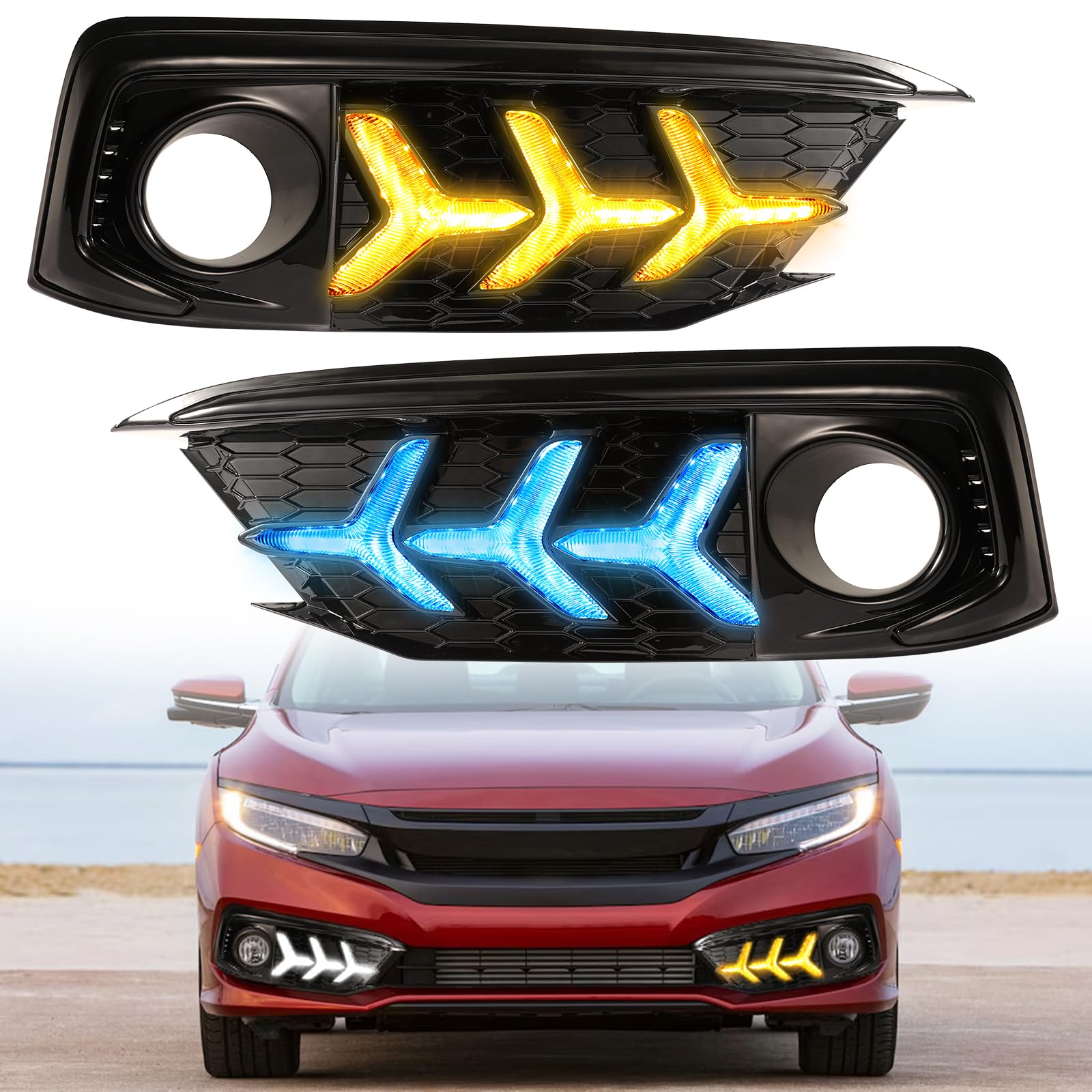 2019-2020 Honda Civic 10th Gen LED Fog Lights & DRL Daytime Running Lights - Compatible with Civic Sedan/Coupe LX EX Models - Bright Turn Signal Lights & Car Accessories - Perfect for Night Driving & Enhanced Visibility