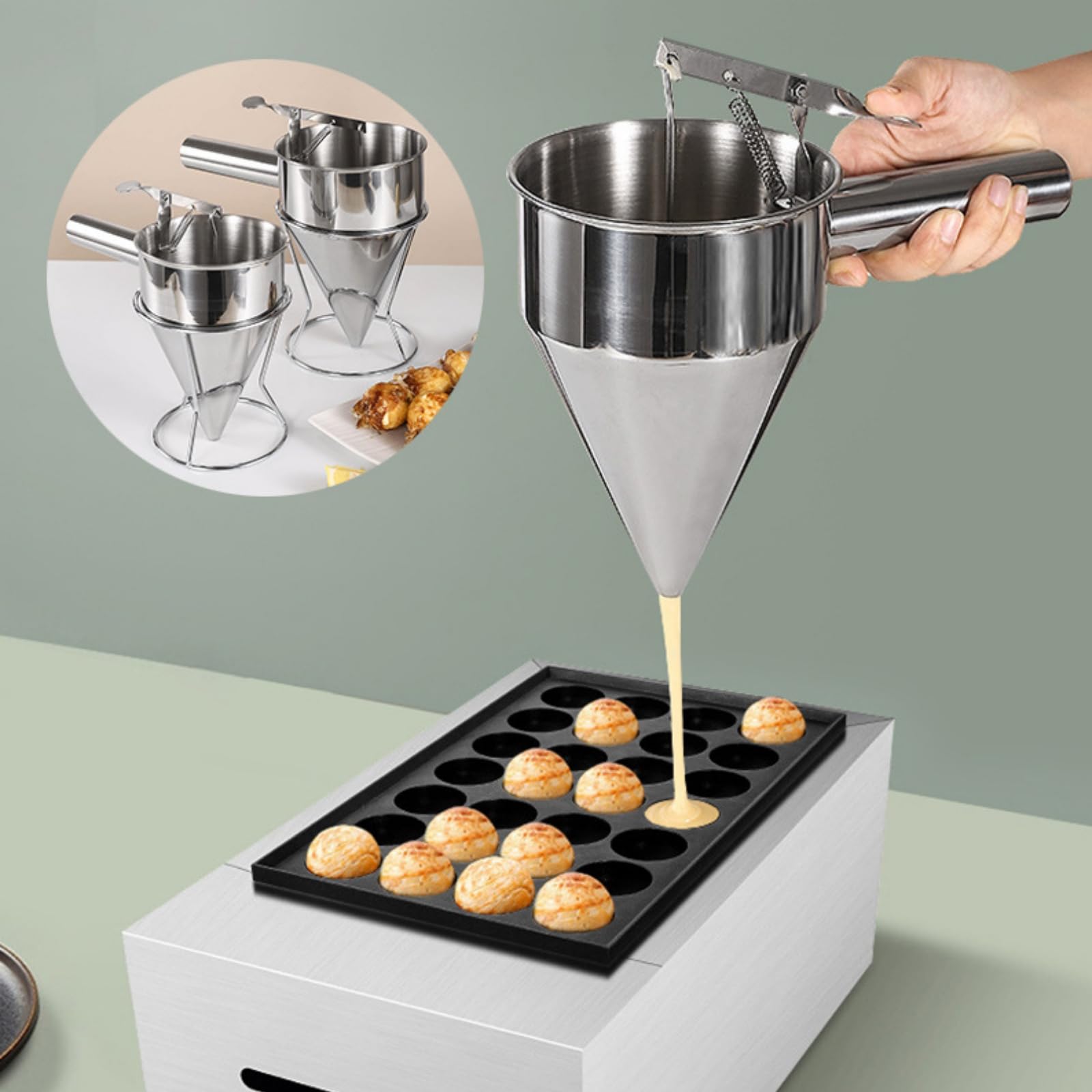 40 Oz Stainless Steel Pancake Batter Dispenser with Stand - 4 Caliber Funnel Cake Maker for Pancakes, Waffles, Muffins & Baked Goods | Perfect for Breakfast, Desserts & Commercial Kitchen Use