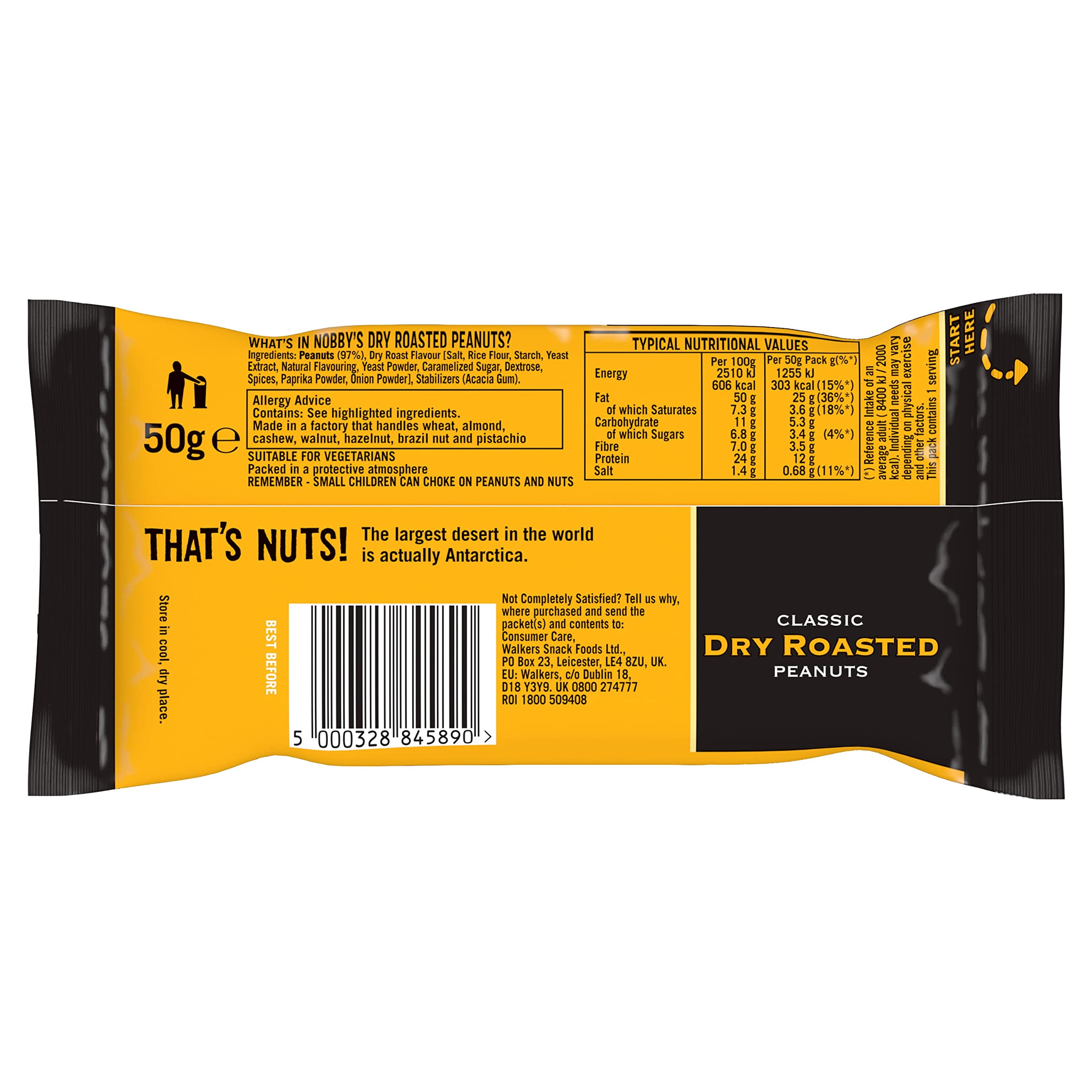 Nobby's Nuts Dry Roasted Peanuts 50g (Pack of 24) - Crunchy Snacks for Parties, Travel & Healthy On-the-Go Nutrition