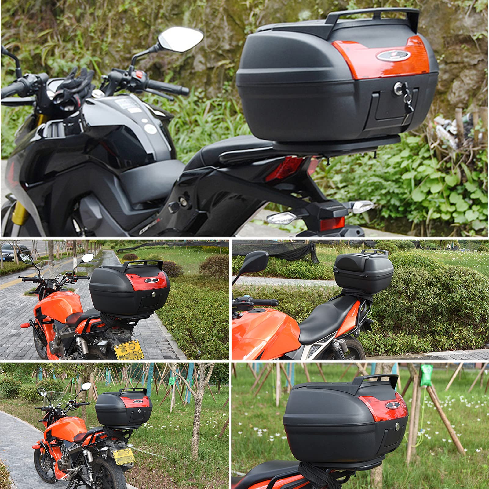 JKGHK 40L Motorcycle Top Box - Universal Quick-Release Helmet Storage Case for Scooters & Mopeds - Waterproof Touring Trunk with Mounting Hardware - Perfect for Commuting, Road Trips & Adventure Riding