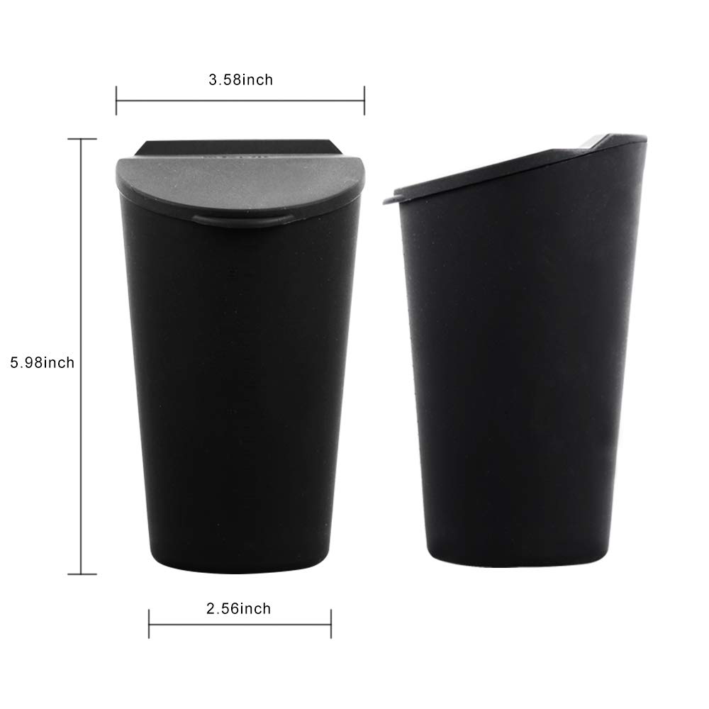 ThinSGO Car Silicone Trash Can with Lid - Leakproof Cup Holder Garbage Bin for Vehicles, Auto, Home & Office - Compact Car Accessories for Road Trips, Commuting & Workspace Organization (Black)