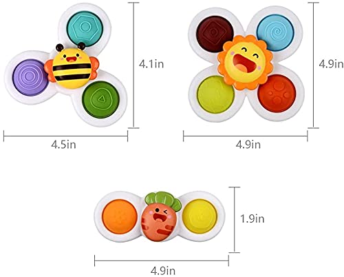 3PCS Suction Cup Spinner Bath Toys for Toddlers 1-3 Years Old - Sensory Spin Top Baby Toys for Bathtime Fun & Early Learning Development (Classic) - Perfect for Bath Play, Sensory Exploration & Motor Skills Training