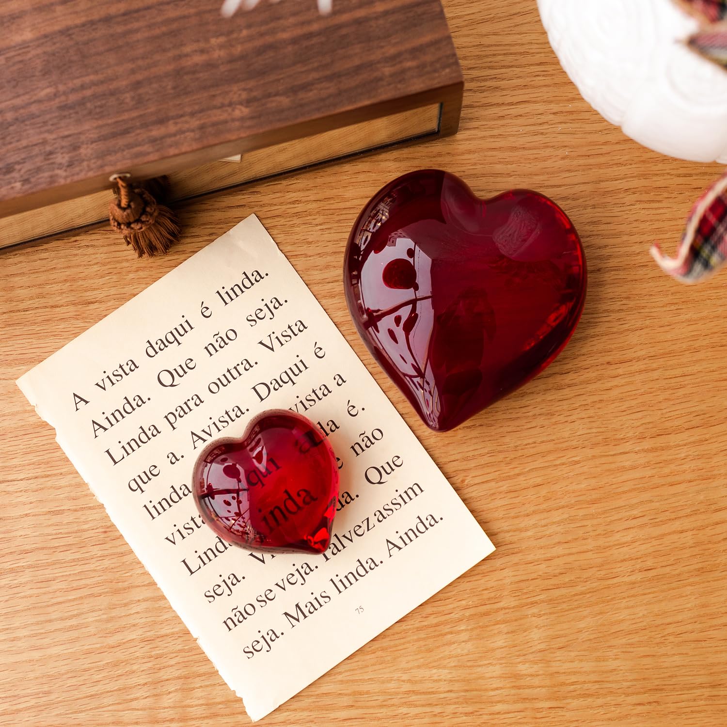 Hand Blown Murano-Style Big Red Heart Glass Paperweight - Cá d'Oro Art Glass Decoration for Home Office Desk, Gift for Valentine's Day & Anniversary