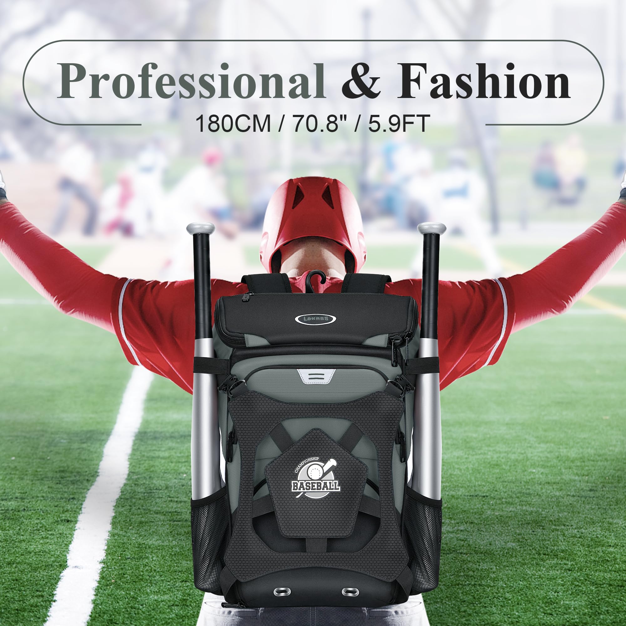 **Large Capacity Lightweight Baseball Backpack for Adults & Youth - Waterproof Softball Bag with Shoe Compartment, Fence Hook & Helmet Storage - Perfect for T-Ball, Batting Practice & Game Day Equipment**