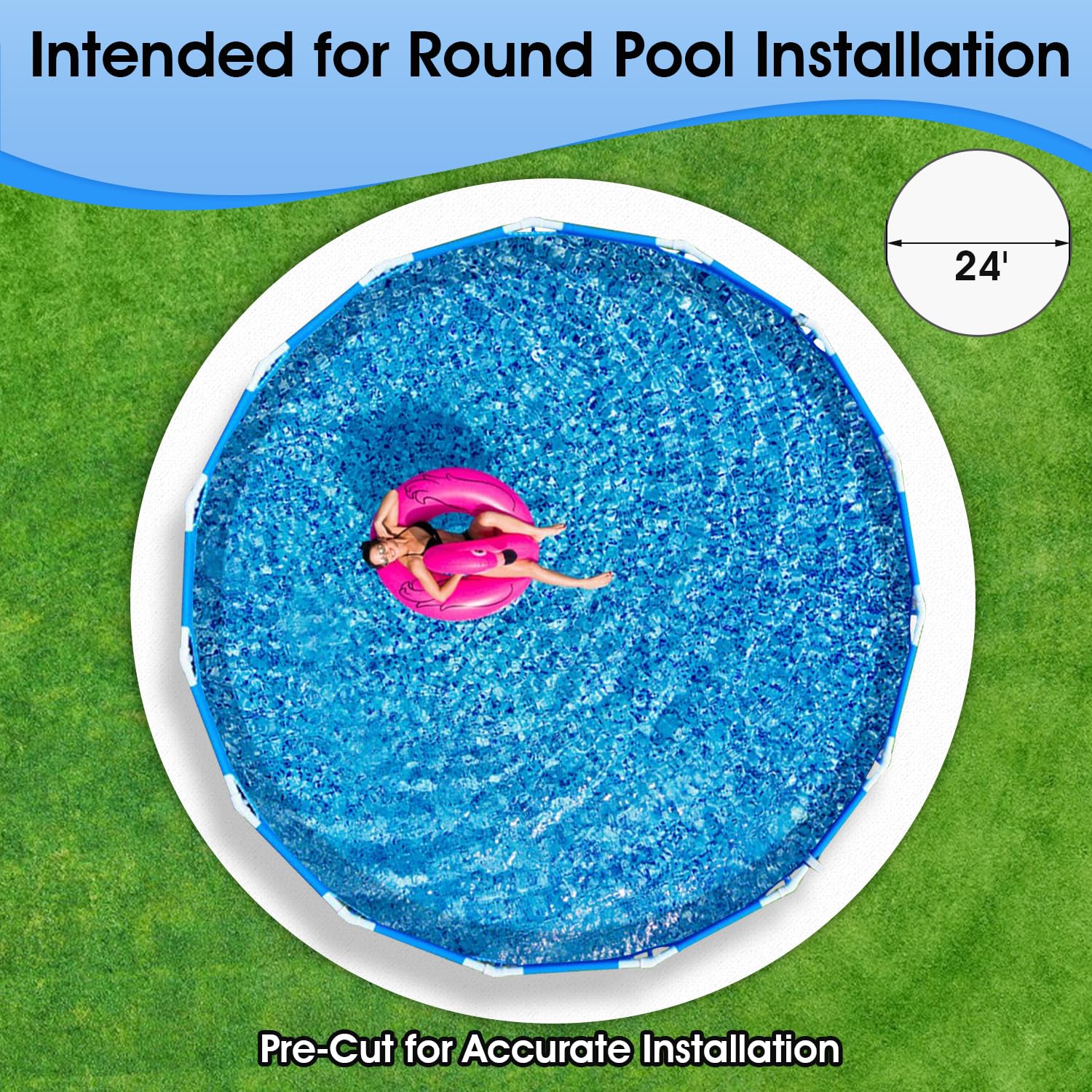 24 Feet Round Pool Liner Pad for Above Ground Pools - Heavy Duty Geotextile Material, Puncture Resistant Underlay to Protect & Extend Pool Liner Life (White) - Perfect for Backyard Swimming Pools, Summer Water Fun & Family Gatherings