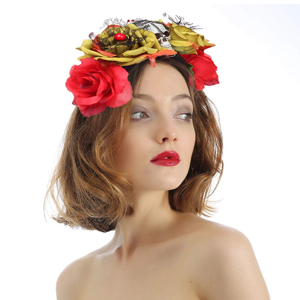 Lifreer Halloween Headband Set - Gothic Skull Flower Crown & Face Jewels Stickers for Women's Costume Accessories | Perfect for Halloween Parties, Cosplay & Gothic Fashion