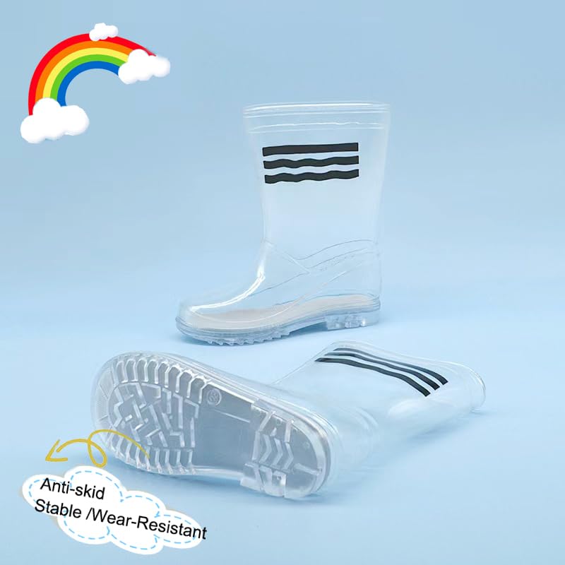 Yamerbo Waterproof Clear Rain Boots for Toddler Kids - Cute Transparent Rubber Rain Boots for Girls & Boys - Perfect for Outdoor Play, Puddle Jumping & Rainy Day Adventures