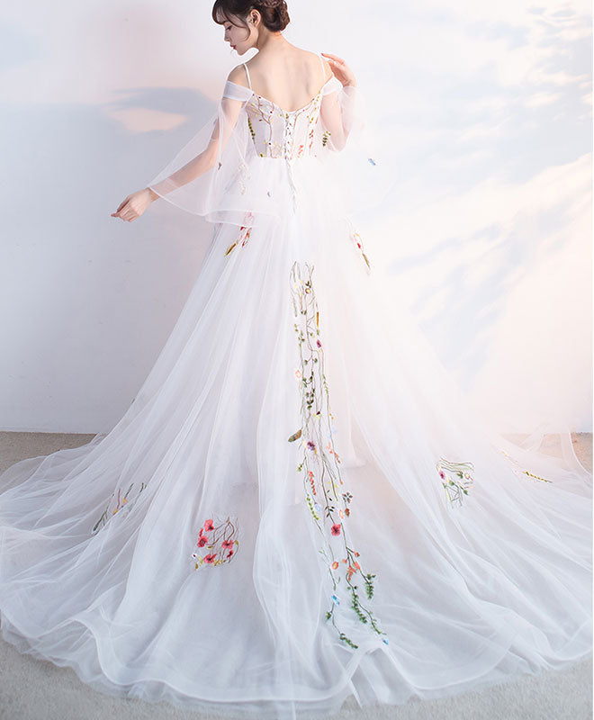 Elegant White Tulle Applique Long Prom Dress - Formal Evening Gown for Homecoming, Wedding, and Special Occasions