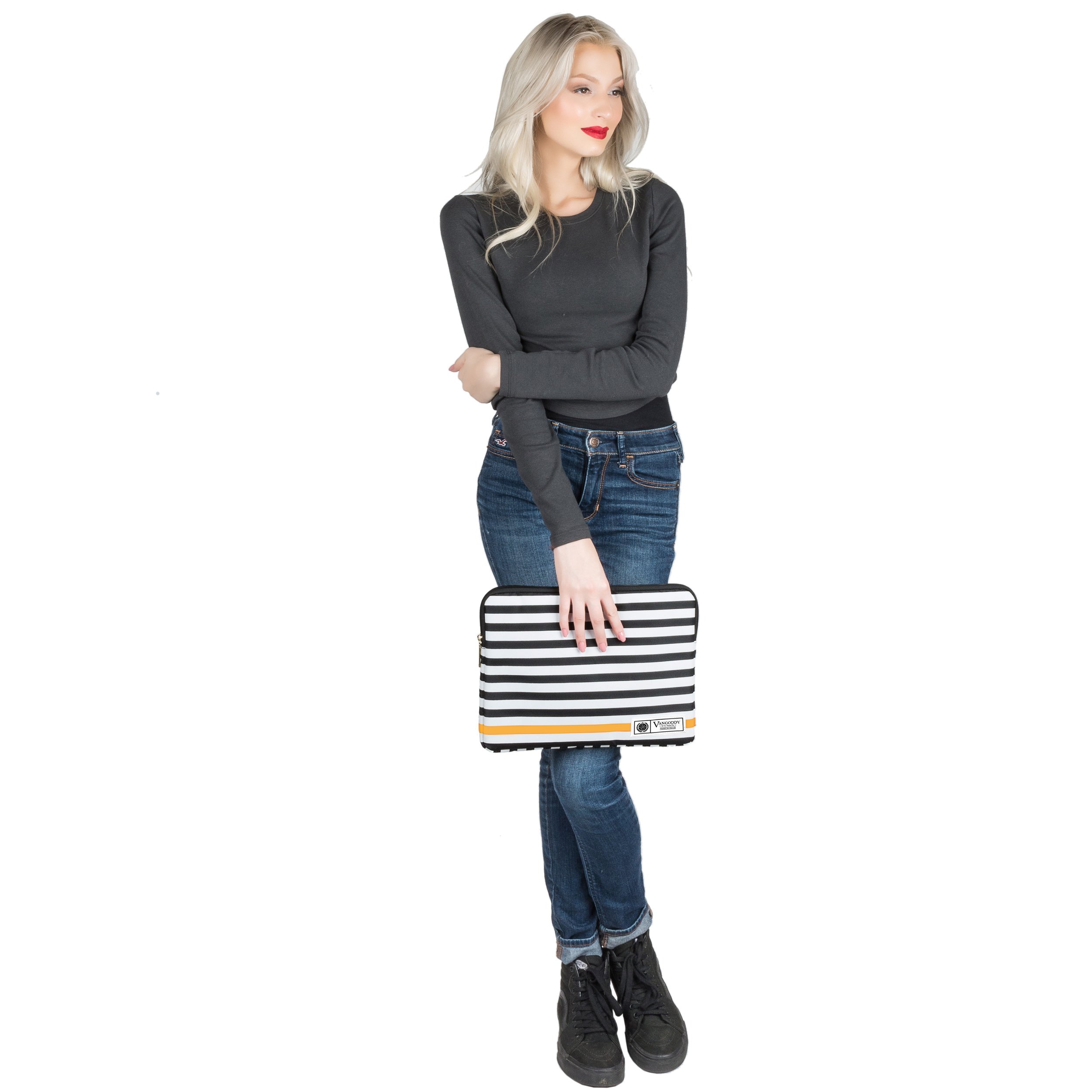 Vangoddy Luxe Collection 11.6 Inch Laptop Tablet Sleeve - Premium Protective Case for MacBook Air, iPad Pro | Slim & Lightweight Neoprene Cover with Black & White Accent Strip | Perfect for Work, Travel & School