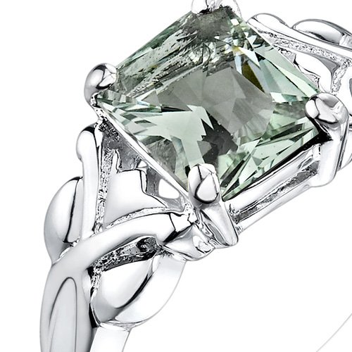 PEORA Green Amethyst Ring for Women - 925 Sterling Silver Criss-Cross Solitaire Ring, Natural Gemstone Birthstone Jewelry, 2 Carat Radiant Cut 9x7mm, Comfort Fit, Sizes 5-9 - Perfect for Birthday Gifts, Anniversary, Wedding & Everyday Elegance