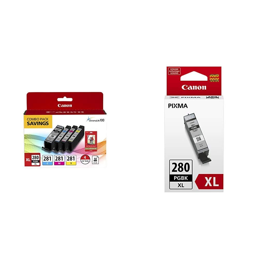 Canon PGI-280XL PGBK & CLI-281CMY Ink Cartridges with Photo Paper Bundle - High-Quality Printing for Home, Office & Photography Projects
