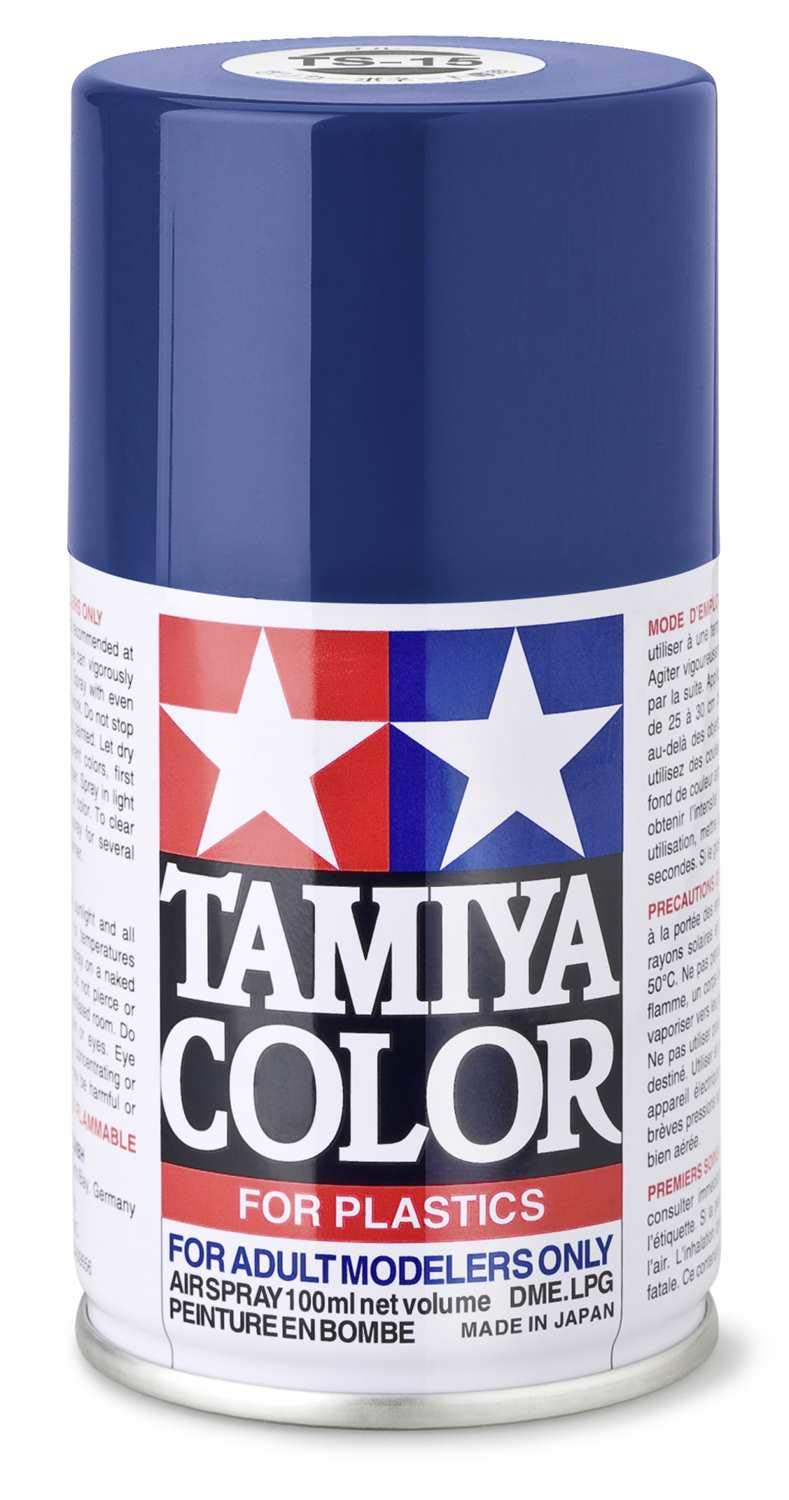 Tamiya TS-15 Blue Spray Lacquer - 100ml Aerosol Can (Model 85015) for Plastic Models, Miniatures & DIY Crafts - Perfect for Hobbyists & Scale Model Builders