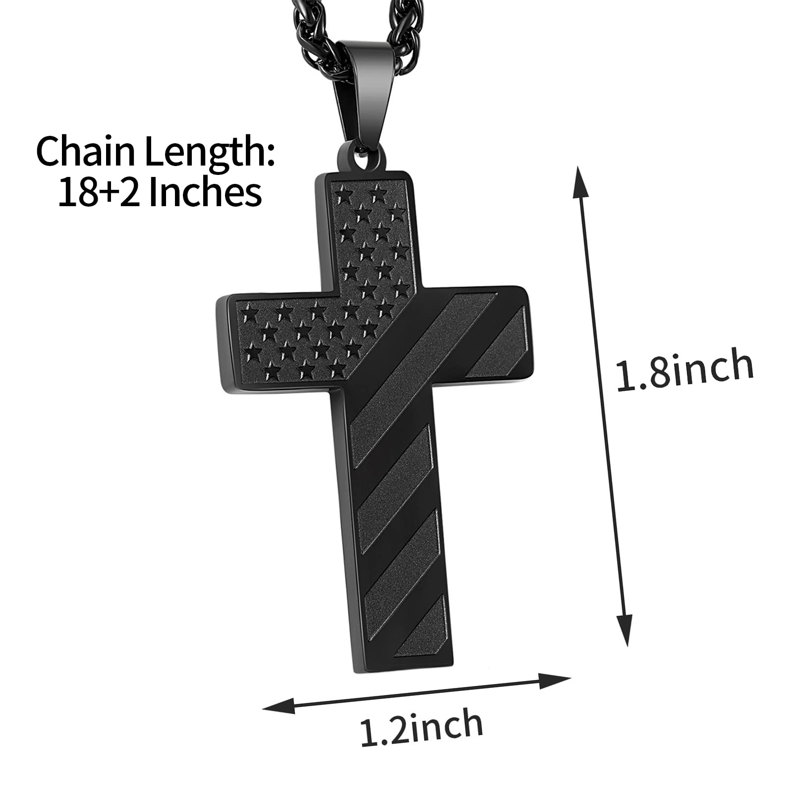 18+2 Inch Stainless Steel Cross Necklace with Bible Verse & American Flag Pendant - Religious Jewelry Gift for Men, Boys, Teens - Perfect for Easter, Graduation, Baptism & Daily Wear