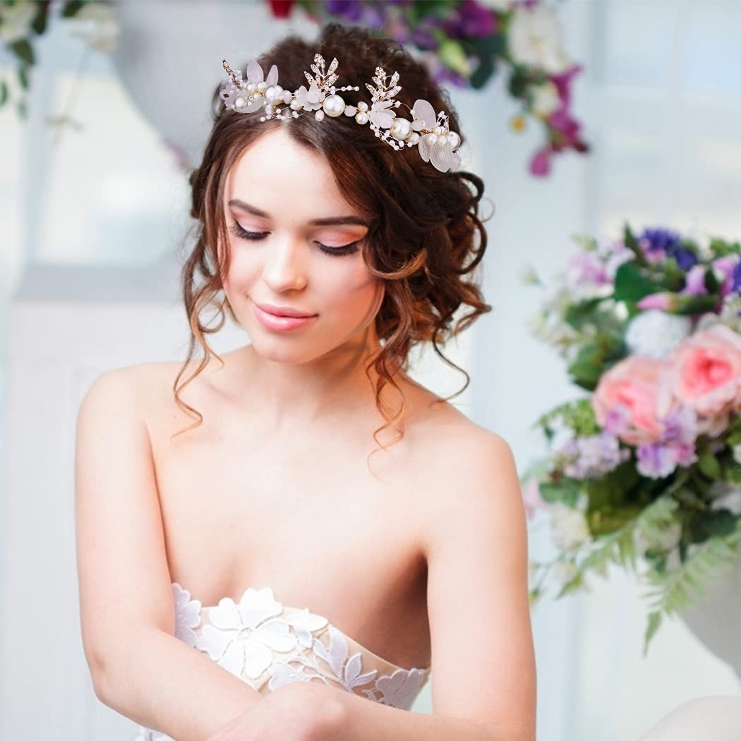 Elegant Flower Tiaras for Girls & Women | Crystal Pearl Flower Crown Headband | Wedding Hair Accessories for Bride, Flower Girls & Bridesmaids | Perfect for Weddings, Prom, Pageants & Special Occasions