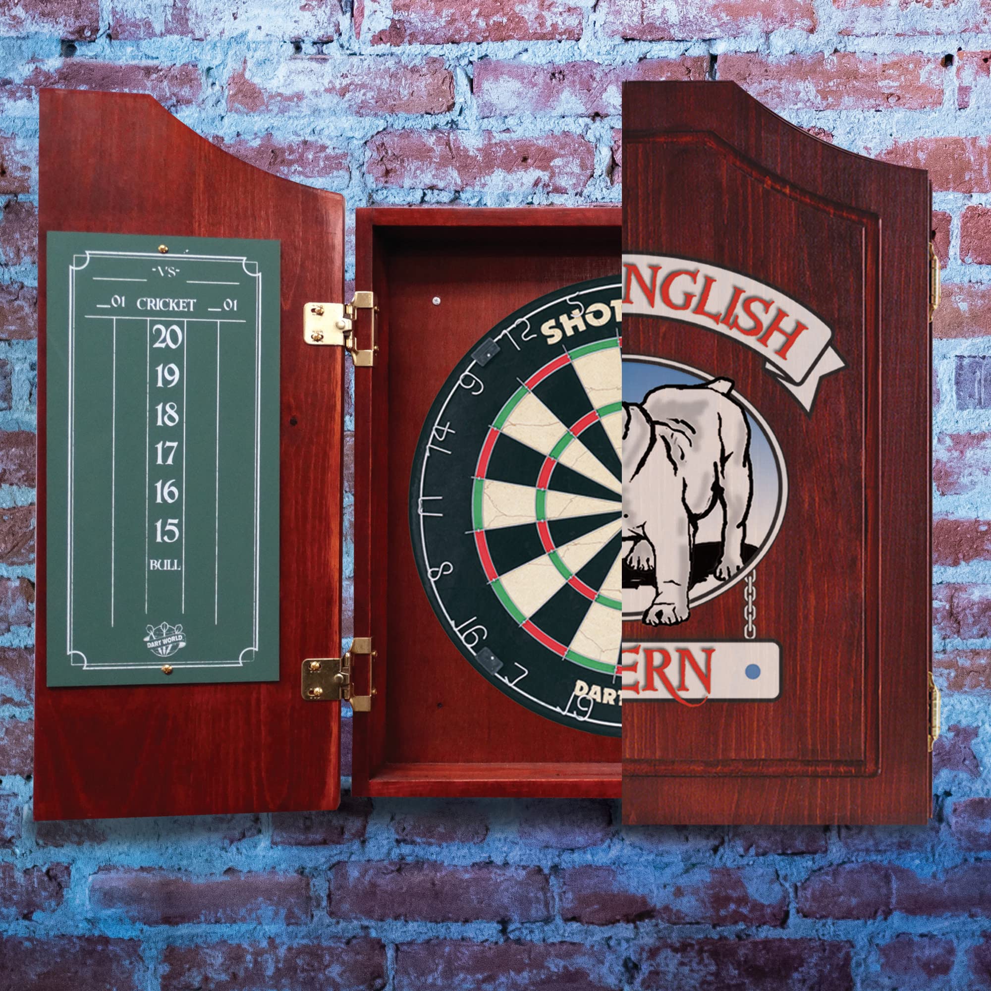 Dart World Bulldog Dart Cabinet 47901 - Premium Dartboard Cabinet for Stylish Home Game Rooms & Man Caves | Perfect for Bars, Basements & Entertainment Spaces