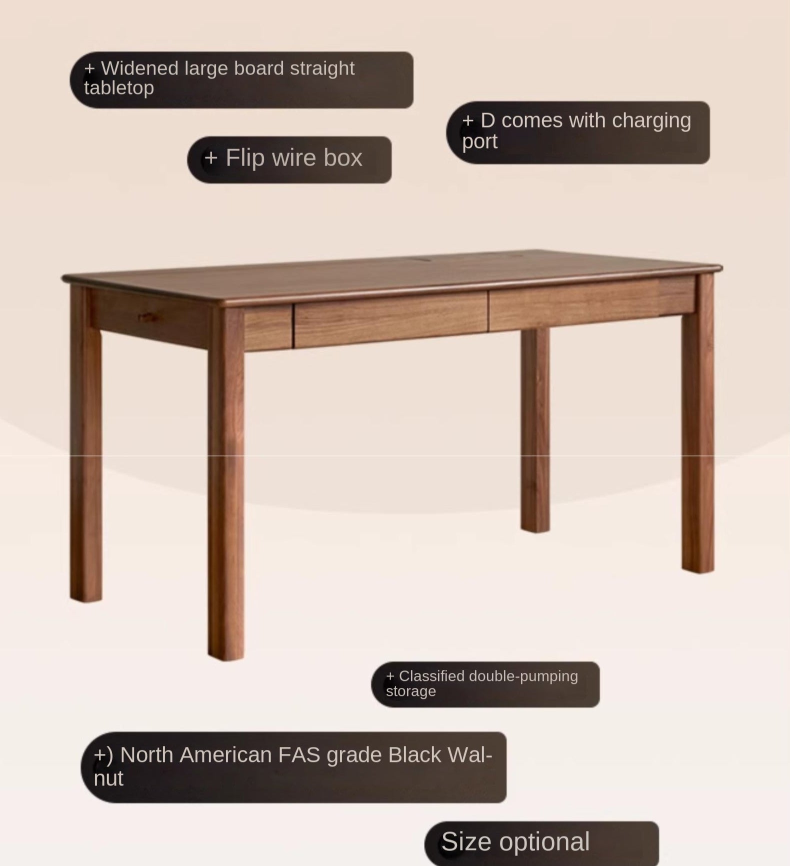 Premium Solid Wood Office Desk - Black Walnut, Oak & Ash Options | Modern Home Office & Executive Workspace Furniture