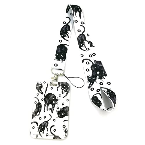 ANNELE Black Cats Hearts Lanyard - Premium Keychain Holder with Metal Clasp for Keys, Wallet, ID Badge & Bus Card - Perfect for Work, School, Events & Travel Accessories