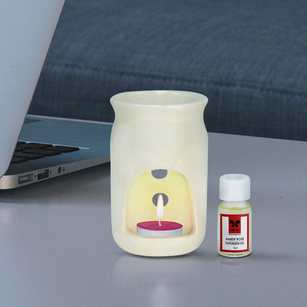 IRIS Amber Rose Aromatherapy Vaporizer Set with 2 Tea Light Candles | Natural Chemical-Free Home Fragrance | Room Freshener & Relaxation Gift (12.3x6.6x15.3cm) | Perfect for Bedroom, Bathroom, Yoga Studio & Spa | Made in India
