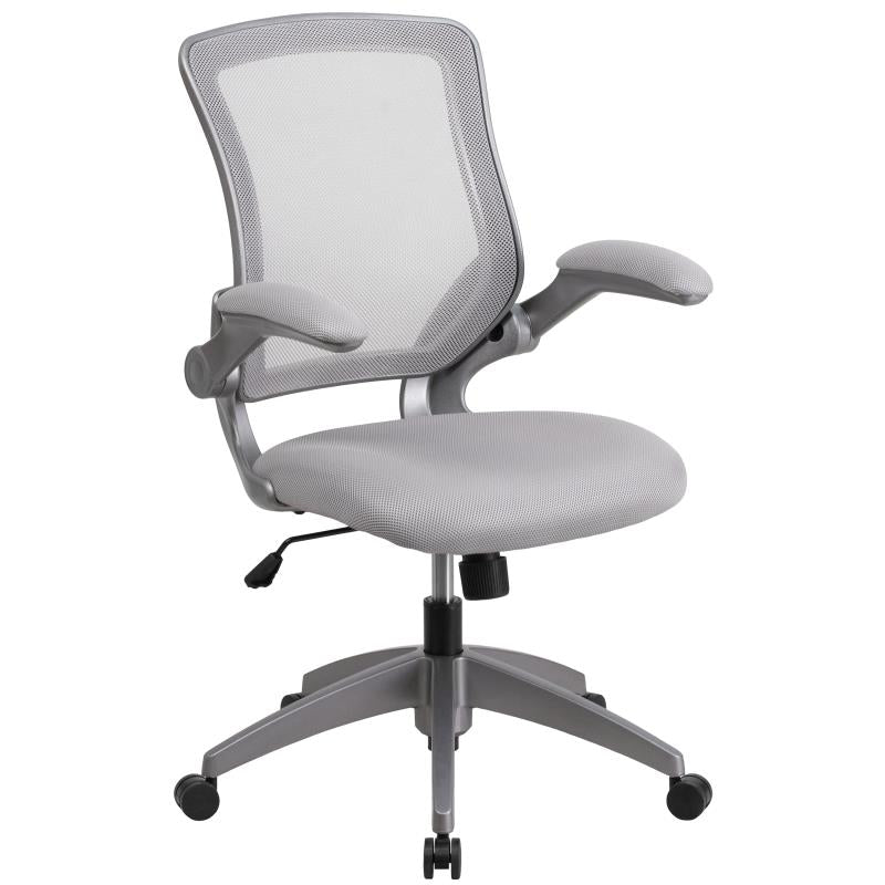 Ergonomic Mesh Office Chair with Flip-Up Arms - Mid Back Swivel Task Chair with Gray Frame for Home & Office Workspace Comfort