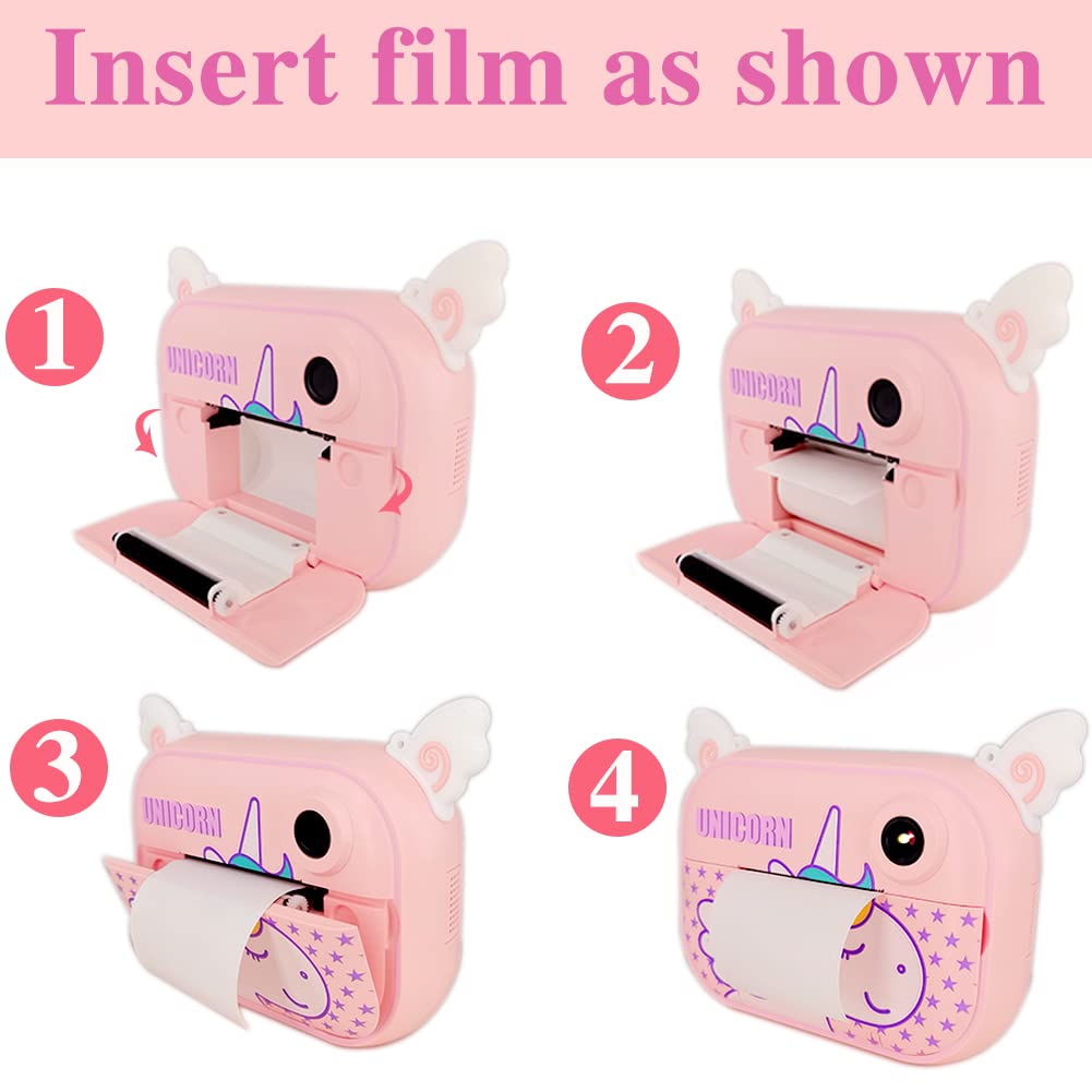 Kids Instant Print Camera with 12 Rolls Refill Paper - Digital Toy Camera for Girls & Toddlers - Pink Photo Printer with 32GB SD Card - Perfect Christmas & Birthday Gift for Children - Capture Memories at Parties, Travel & Family Events
