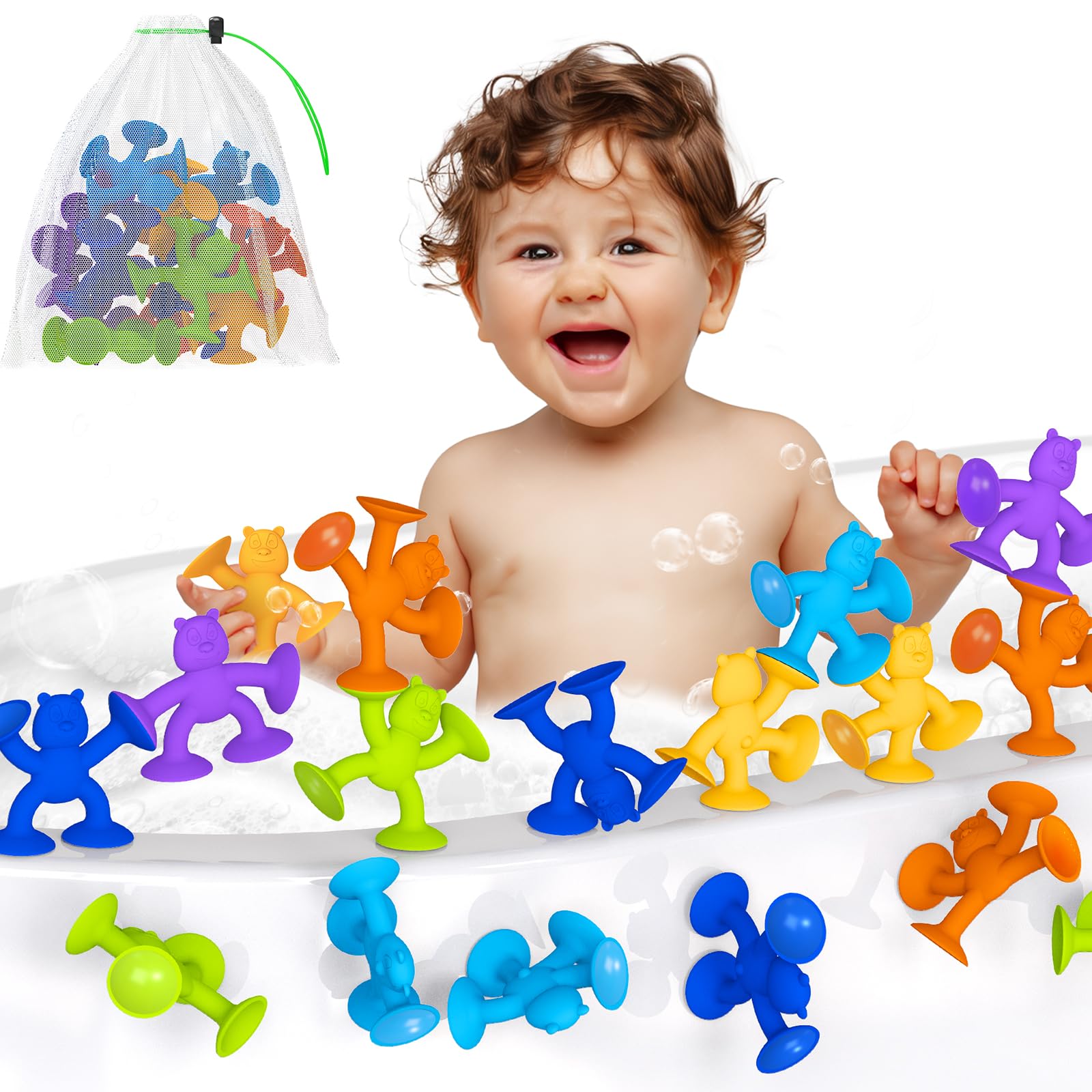12-Piece Baby Bath Toys Set - Fun Toddler Bathtub Toys for Sensory Play & Motor Skill Development, Montessori Learning with Suction Cups - Perfect Gift for Infants & Kids (Great for Bathtime Fun & Early Childhood Education)
