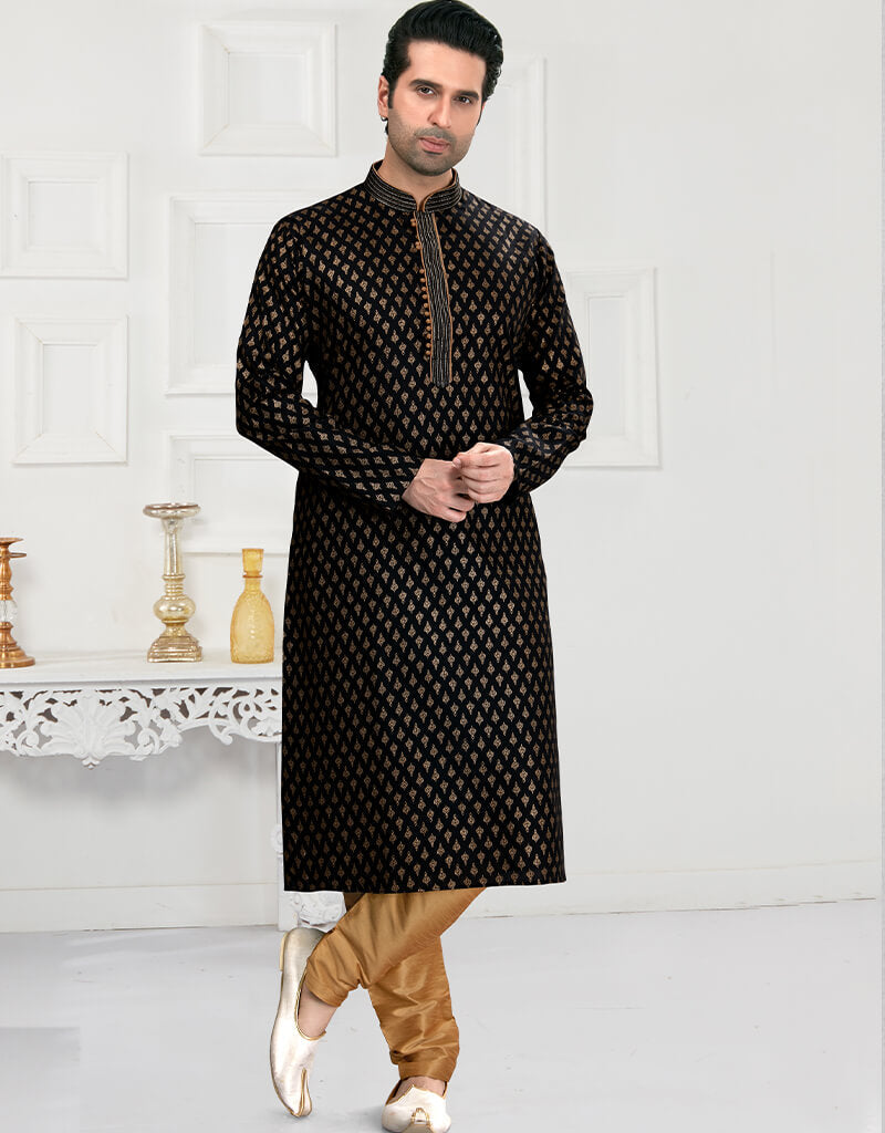 Stylish Black Cotton Printed Kurta with Churidar - Elegant Indian Ethnic Wear for Women, Perfect for Festivals, Weddings & Casual Outings