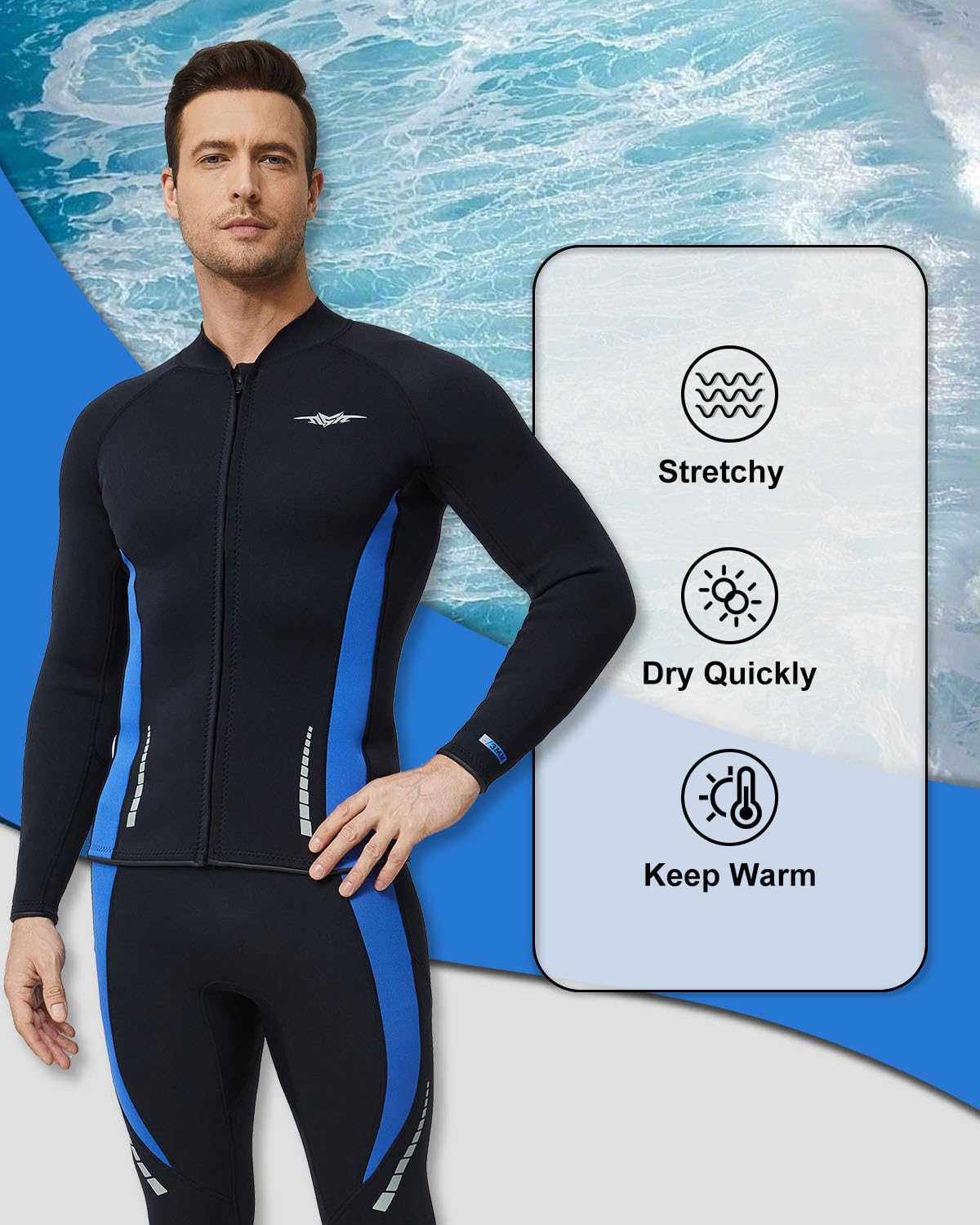 Seaskin Men's Wetsuit Top & Pants - Size L | 3mm Neoprene Surfing & Diving Gear for Water Sports & Outdoor Activities