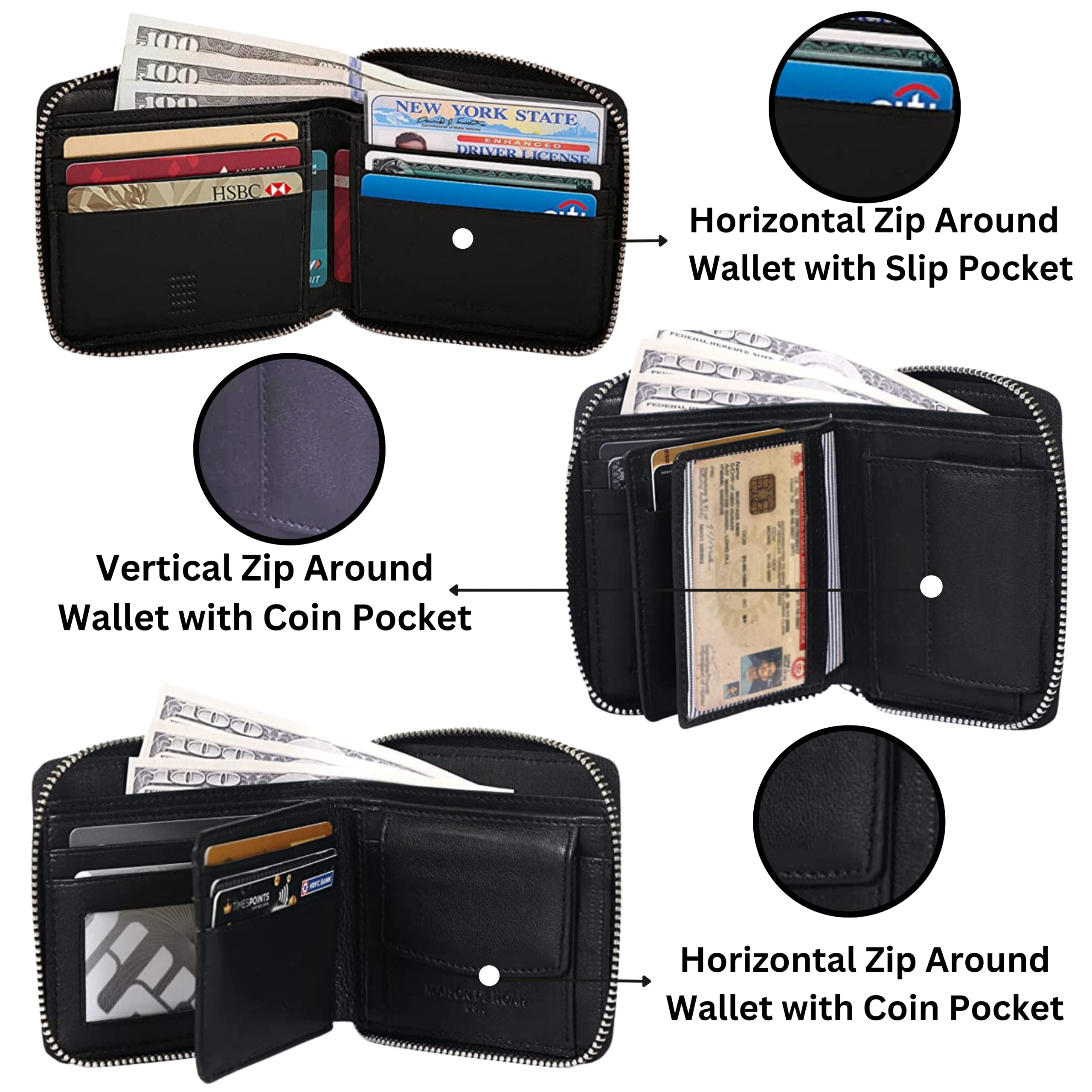 Genuine Leather RFID Blocking Trifold & Zipper Wallet for Men - Horizontal & Vertical Design with Card Holder | Perfect Gift for Men & Women | Ideal for Travel, Business & Everyday Use