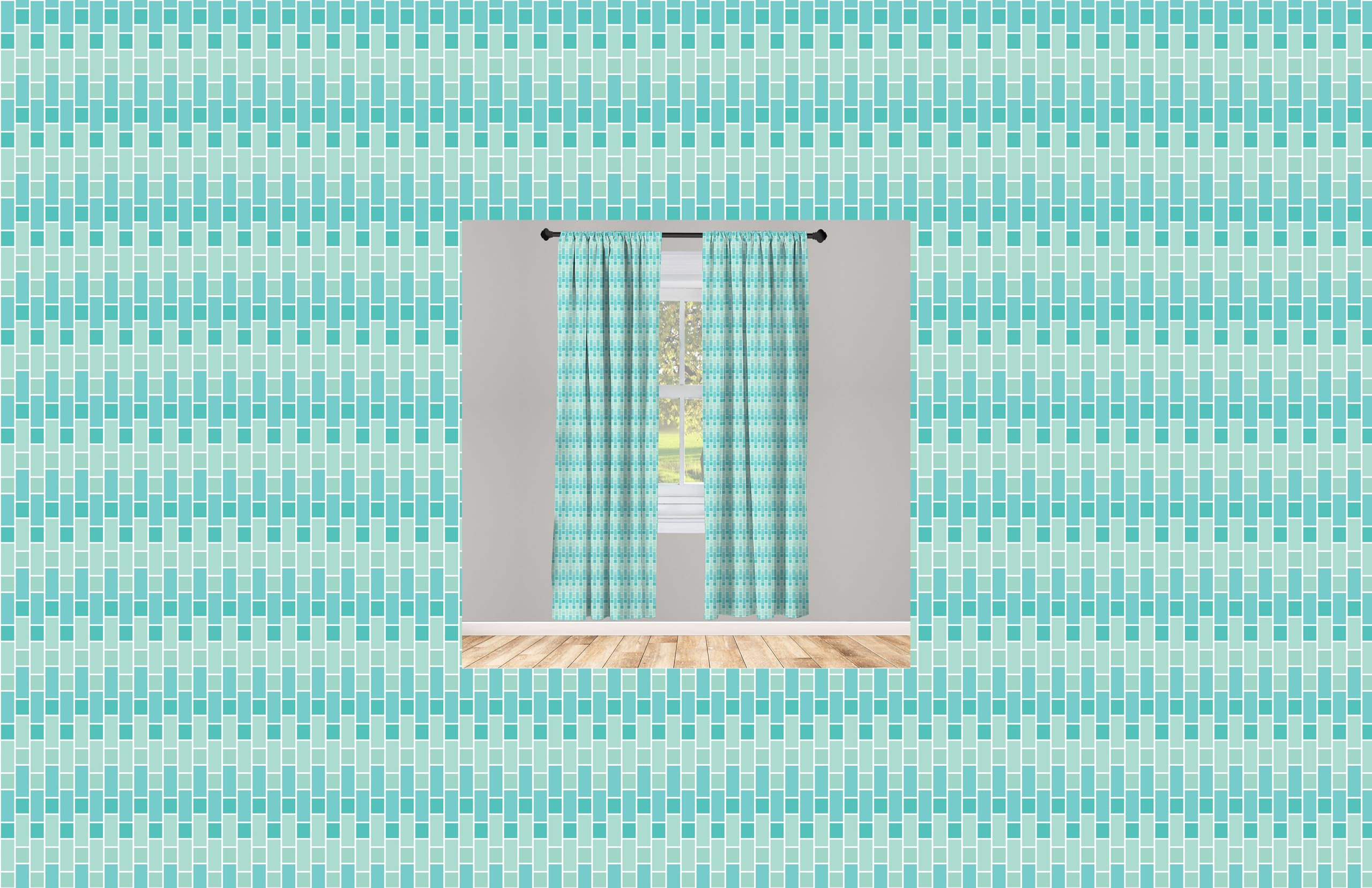 Ambesonne Abstract Curtains - Modern Blue & Green Rectangular Design, 2 Panel Set (28x63 Inches) for Living Room & Bedroom | Seafoam & Pale Green Window Treatments | Perfect for Coastal, Boho & Contemporary Home Decor