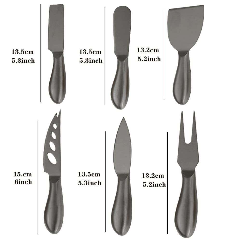 Premium 6-Piece Stainless Steel Cheese Knife Set with Fork, Slicer & Cutters - Cheese Board Accessories for Entertaining - Perfect Gift for Cheese Lovers (Black) - Ideal for Wine Parties, Charcuterie Boards & Gourmet Cheese Tasting