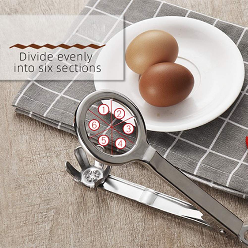 Premium Stainless Steel Egg Slicer & Wedger - 6 Equal Segments for Hard Boiled Eggs with Long Handle | Durable Kitchen Tool for Salad Prep, Meal Prep & Healthy Snacks | Easy to Clean & Portable Egg Cutter