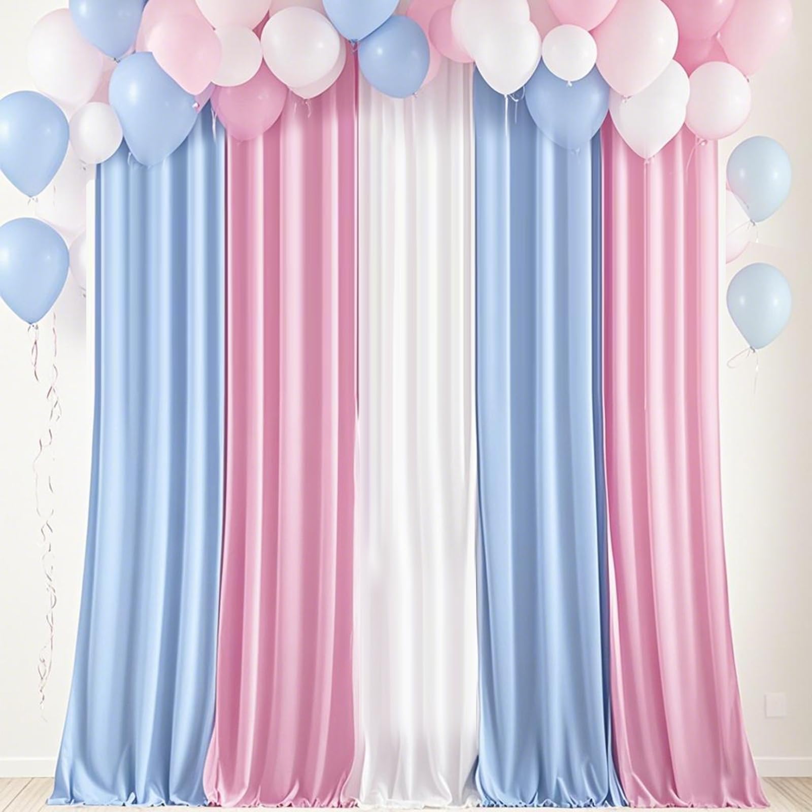 10x7ft Wrinkle-Free Polyester Photo Backdrop Curtain - Blue Pink White Gender Reveal & Baby Shower Decor - 5-Panel Wedding Party Background for Photography, Events & Celebrations