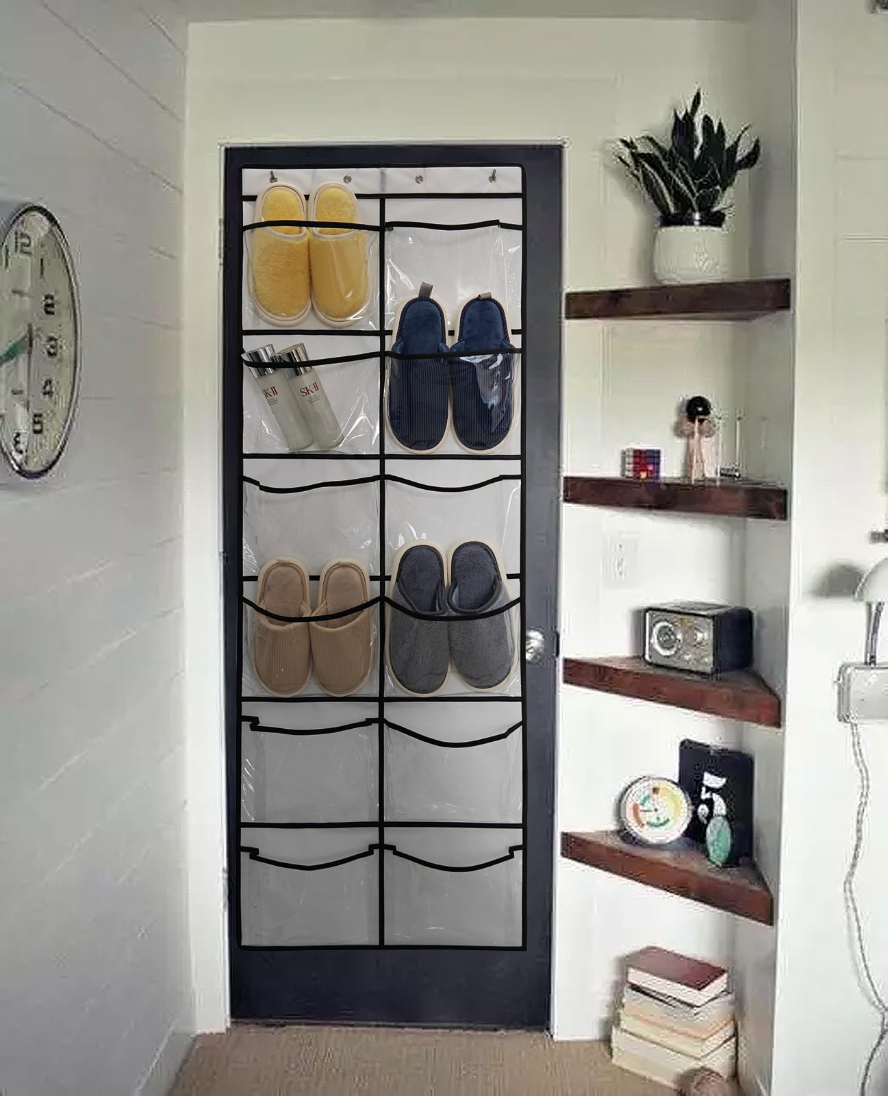 2-Pack Large Clear Crystal Hanging Shoe Organizer with 12 Pockets & 8 Hooks - Over The Door Shoe Rack for Closet Storage (59